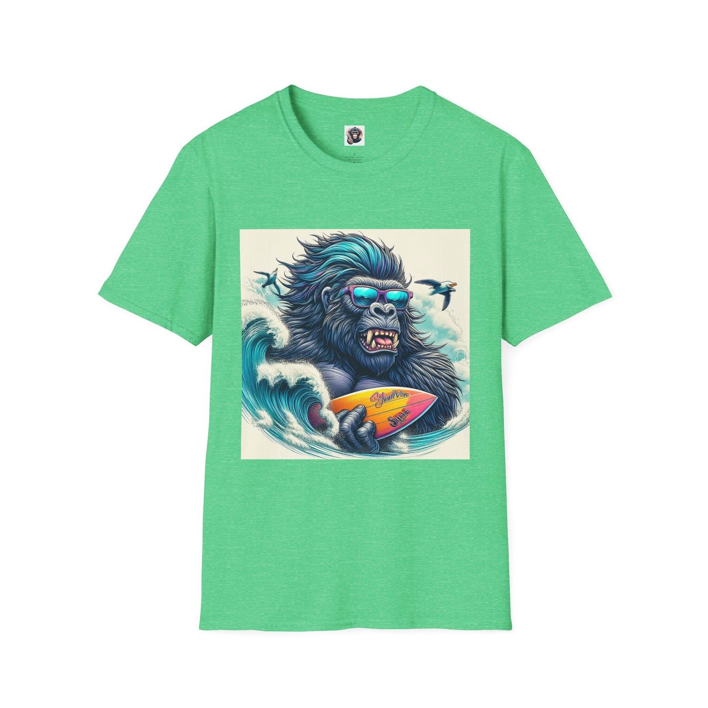 Gorilla surfer dude T-Shirt Printify S Heather Irish Green