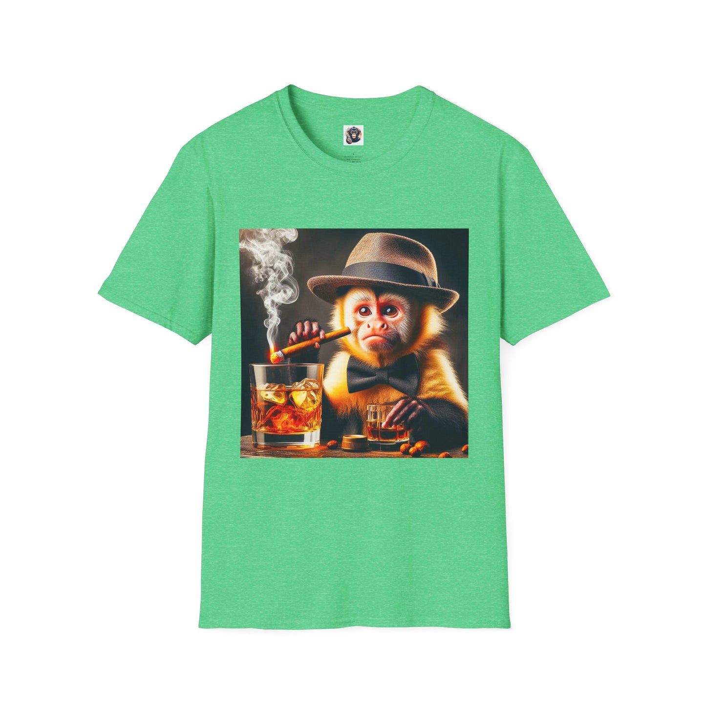 Capuchin Monkey smoking shirt T-Shirt Printify S Heather Irish Green