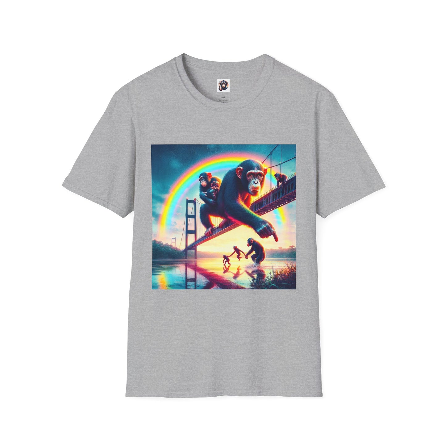 Bonobo rainbow and clouds T-Shirt Printify XS Sport Grey