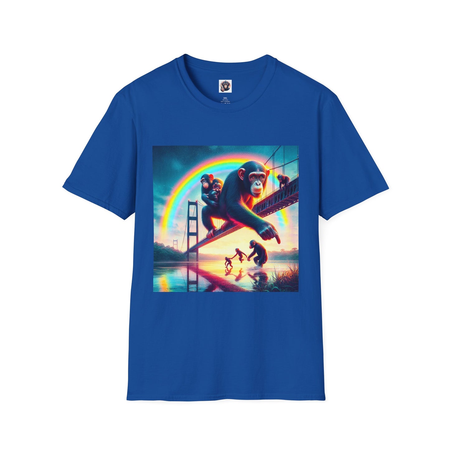 Bonobo rainbow and clouds T-Shirt Printify XS Royal