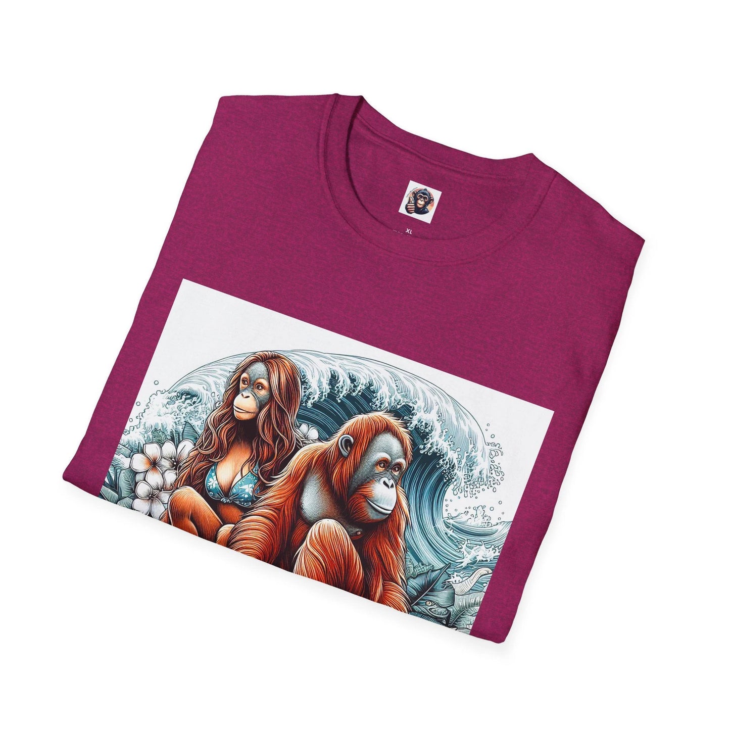 Orangutans Surfing Graphic Tee Ocean Waves Crew Neck Cotton T Shirt Unisex Apparel by Printify