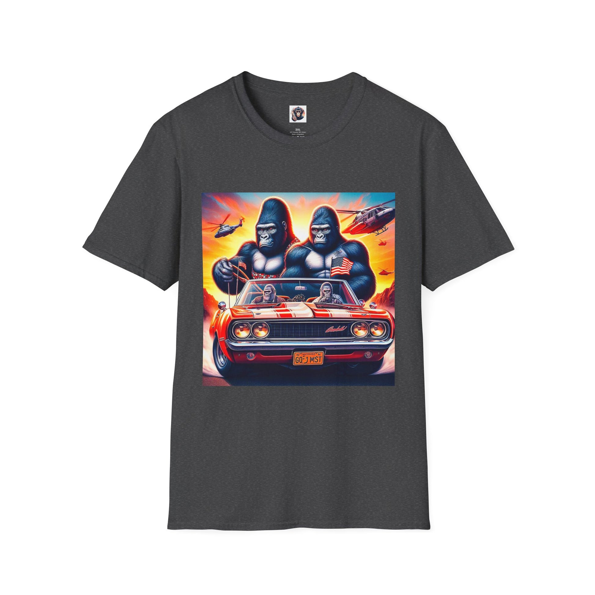 Gorilla red car T-Shirt Printify XS Dark Heather