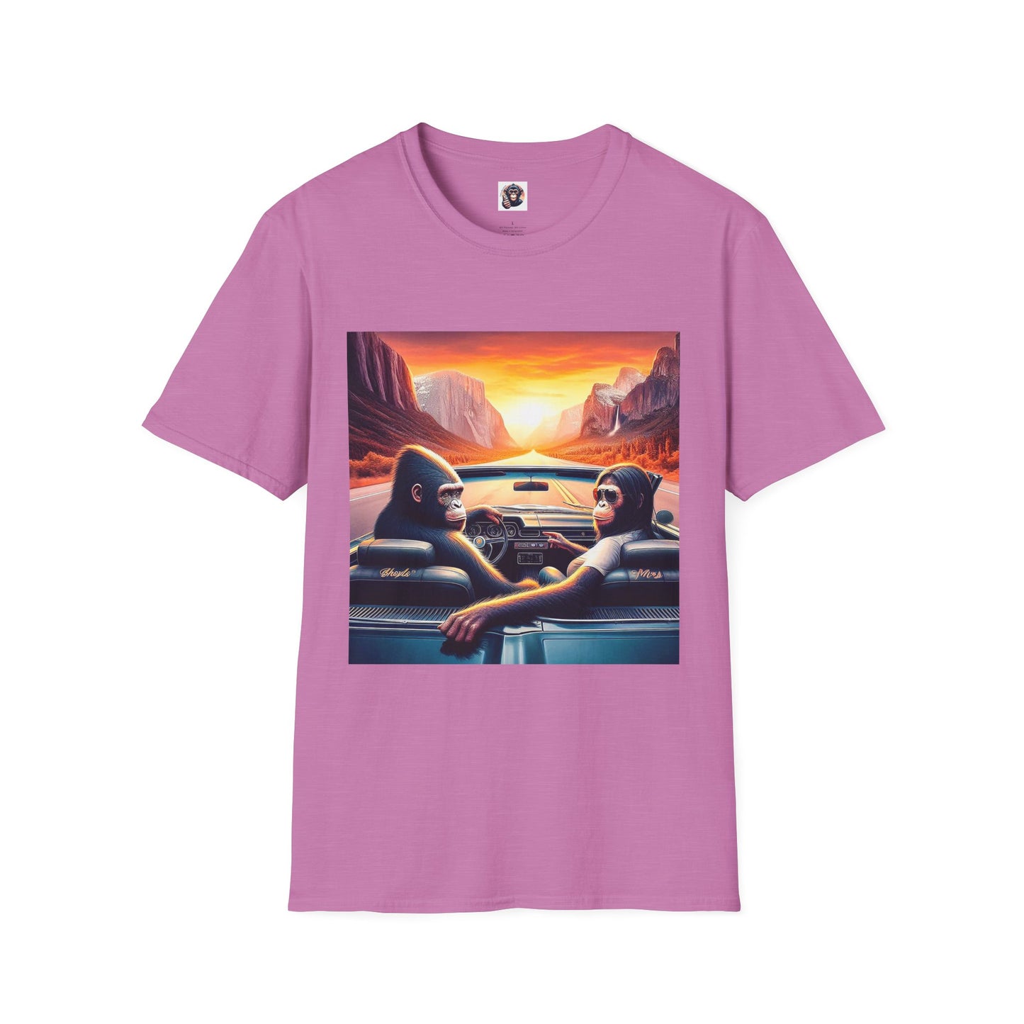 Wacky Bonobo driving sunset T-Shirt Printify S Heather Radiant Orchid