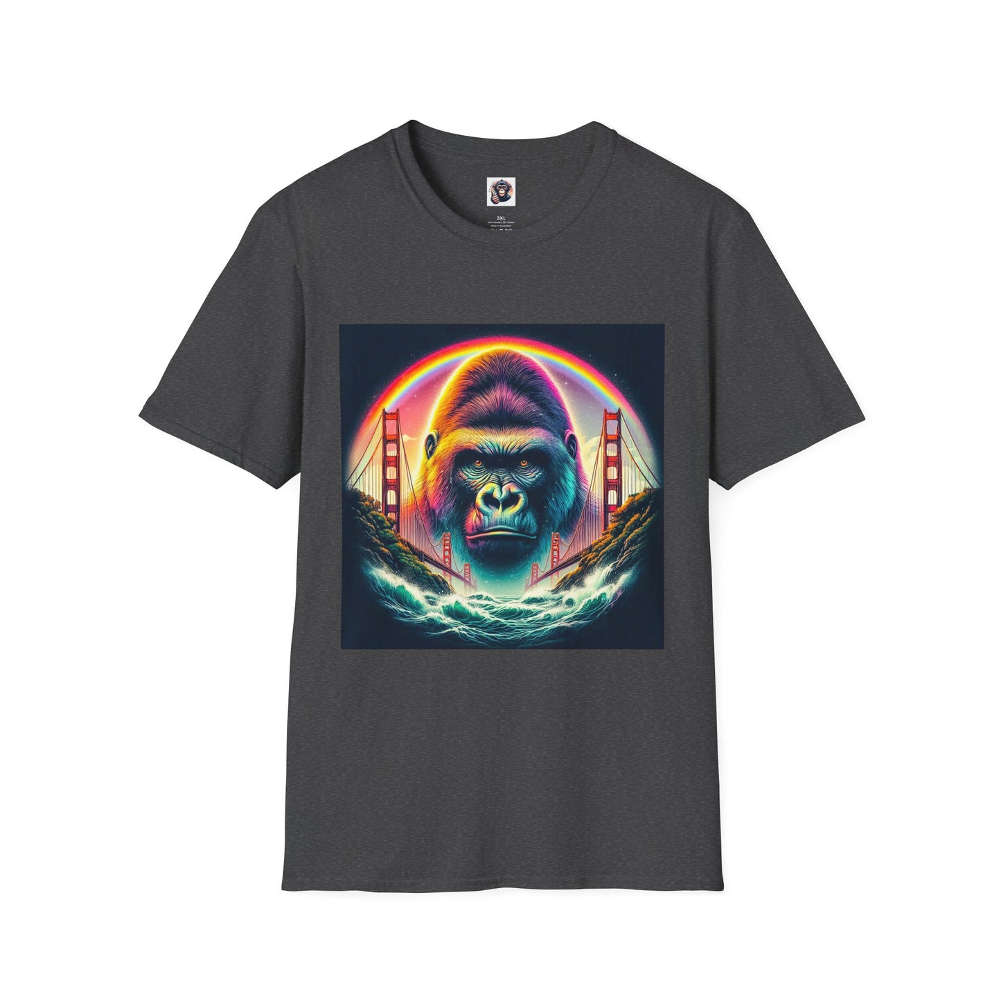 Gorilla rainbow ocean T-Shirt Printify XS Dark Heather