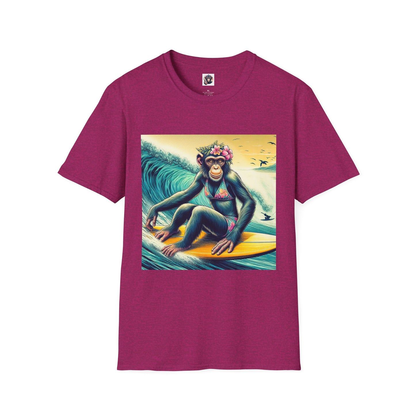 Chimp surfer girl T-Shirt Printify S Antique Heliconia