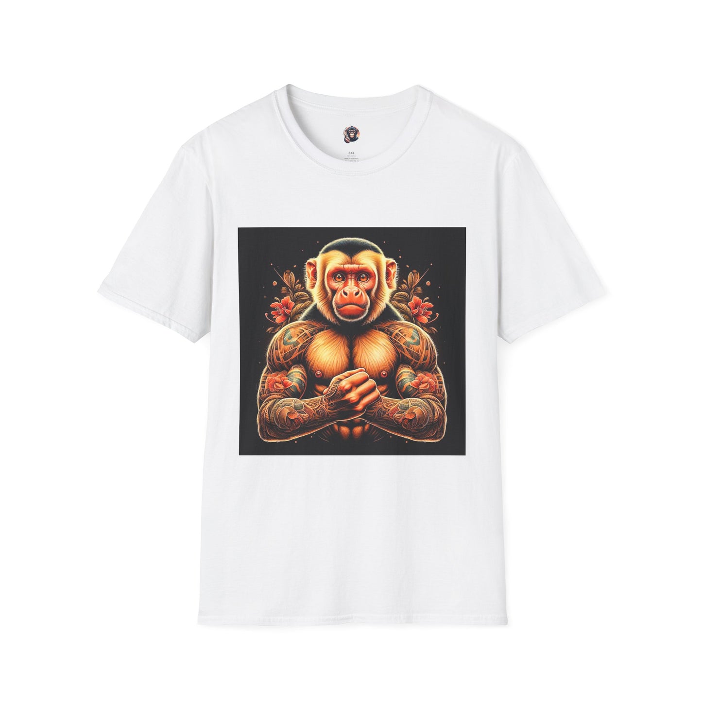 Capuchin Monkey tough muscle man shirt T-Shirt Printify S White
