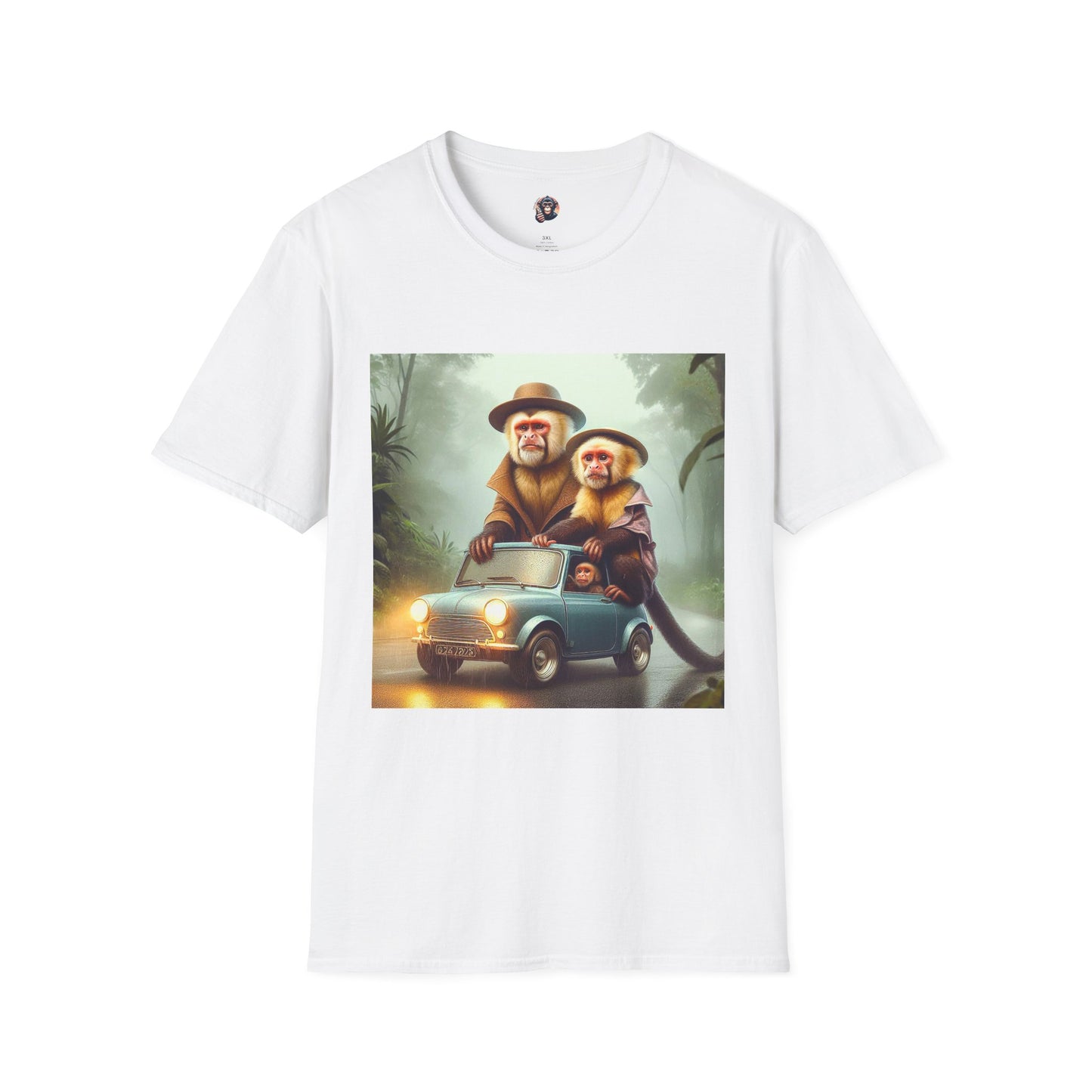 Capuchin Monkey couple driving shirt T-Shirt Printify S White