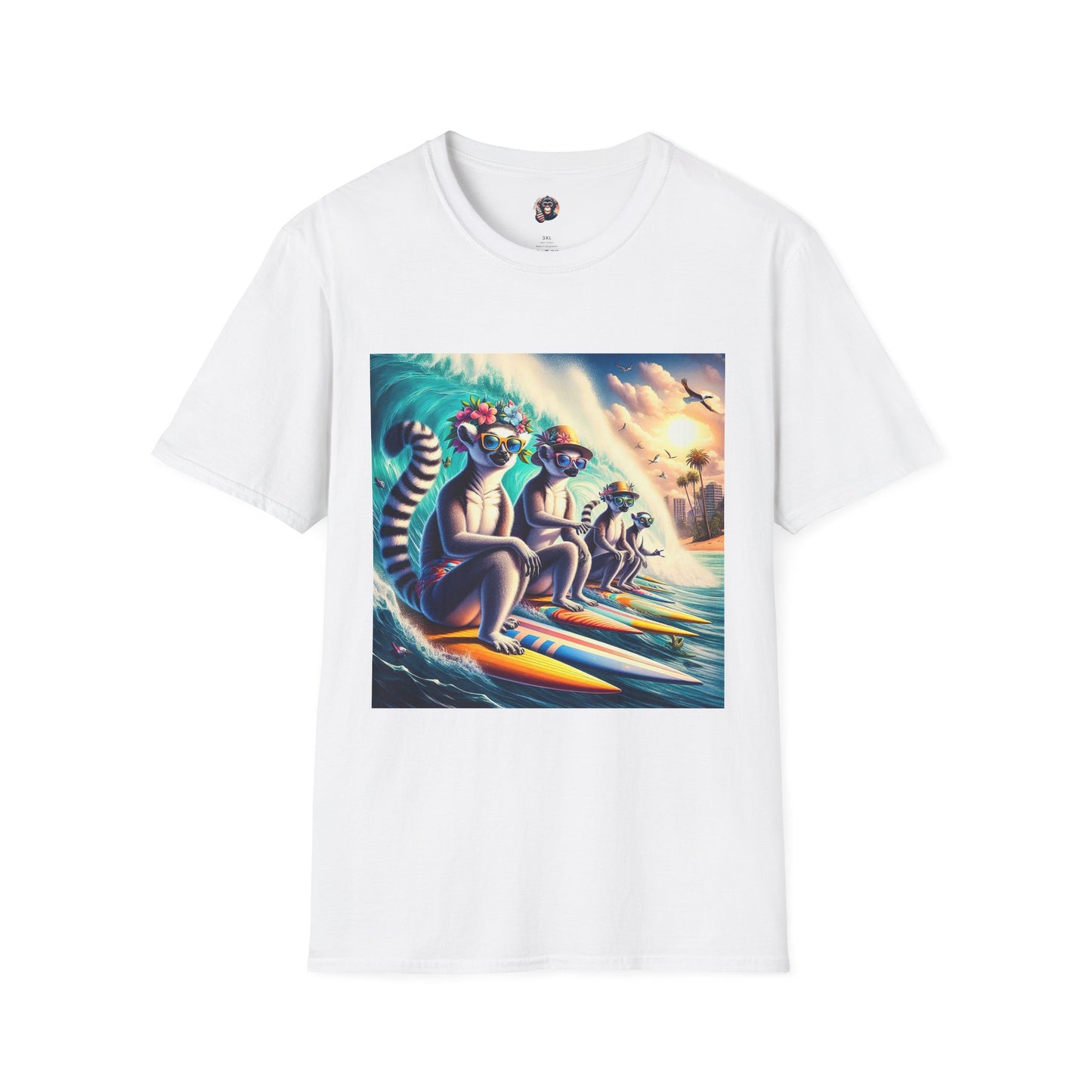 Lemurs surfing fun T-Shirt Printify S White