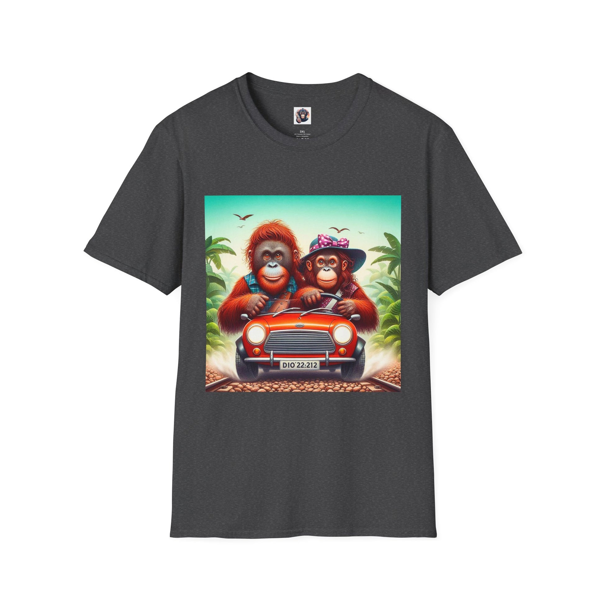 Wacky Orangutans friends driving T-Shirt Printify XS Dark Heather