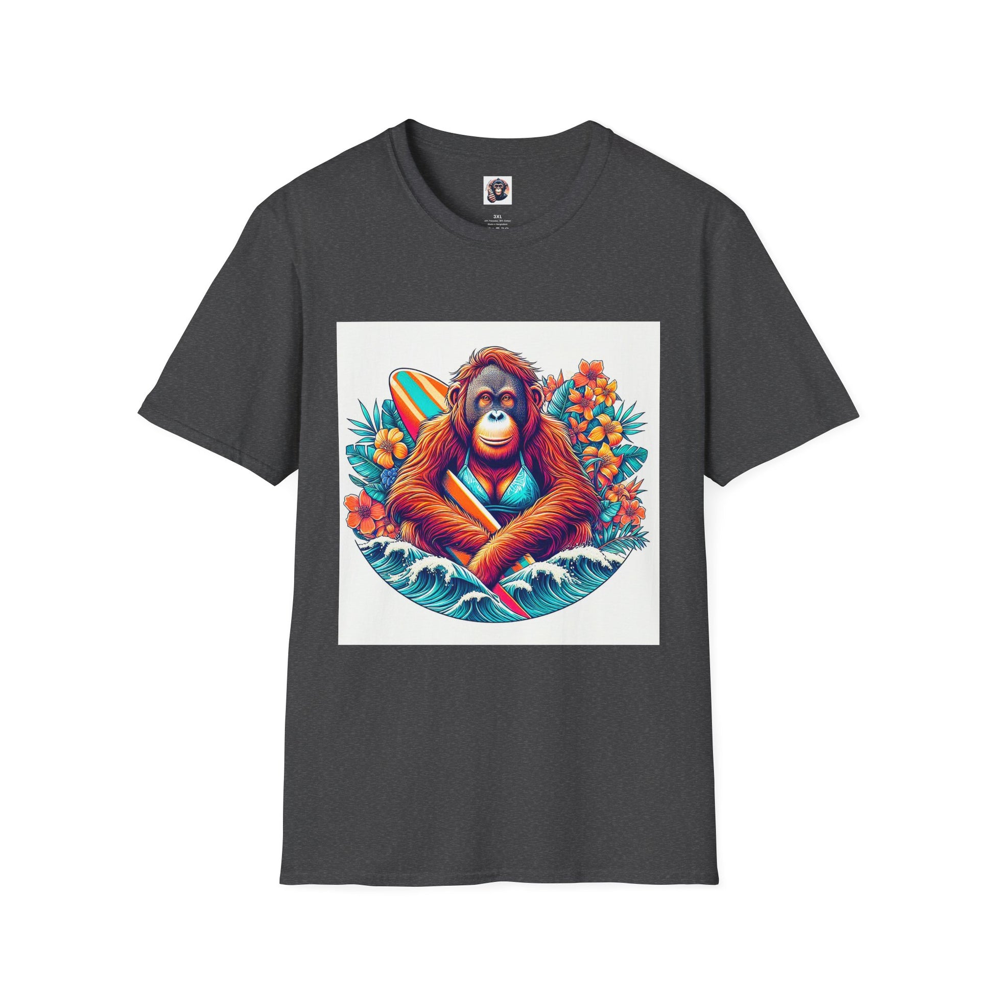 Orangutans surfing T-Shirt Printify XS Dark Heather