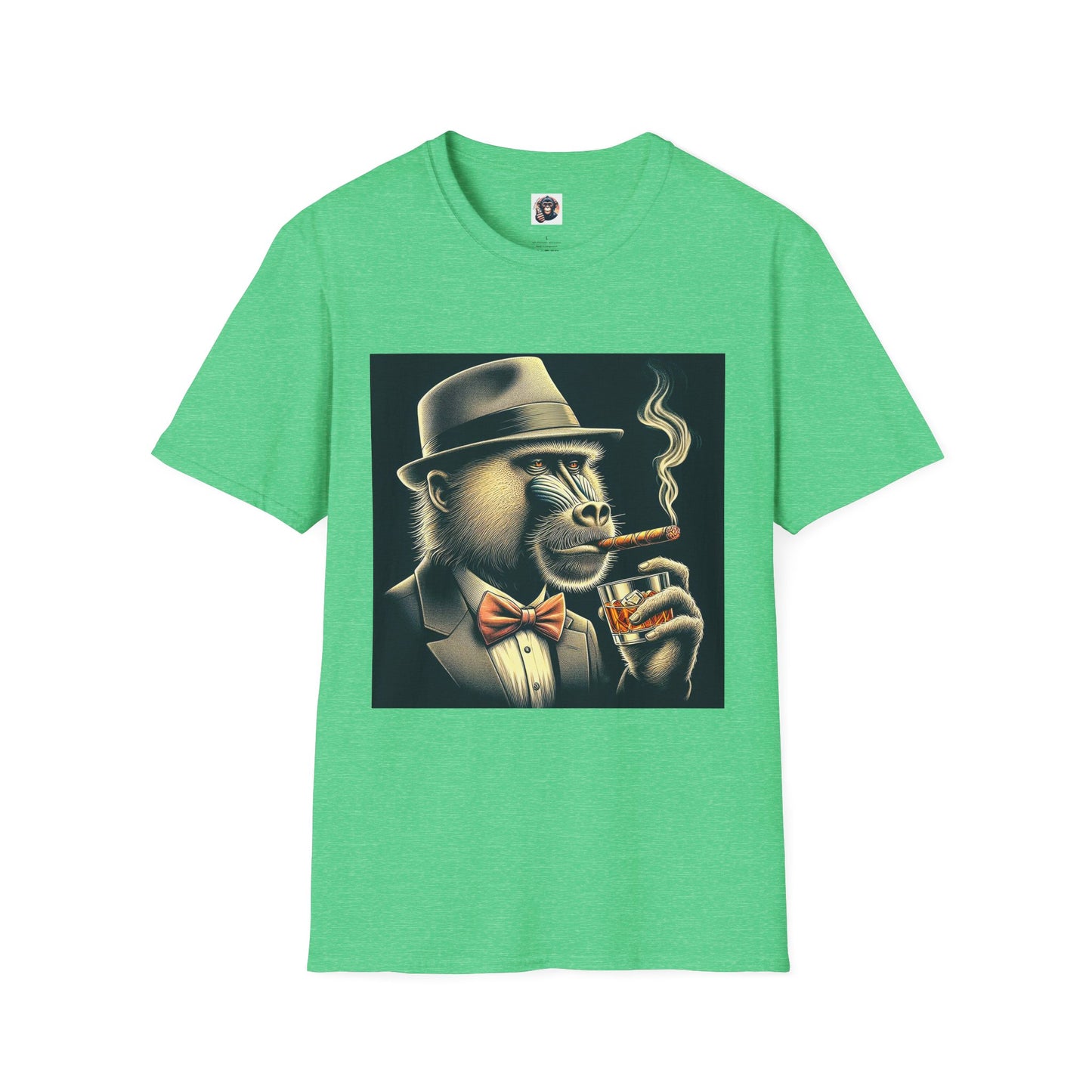 Baboon cigar smoking T-Shirt Printify S Heather Irish Green