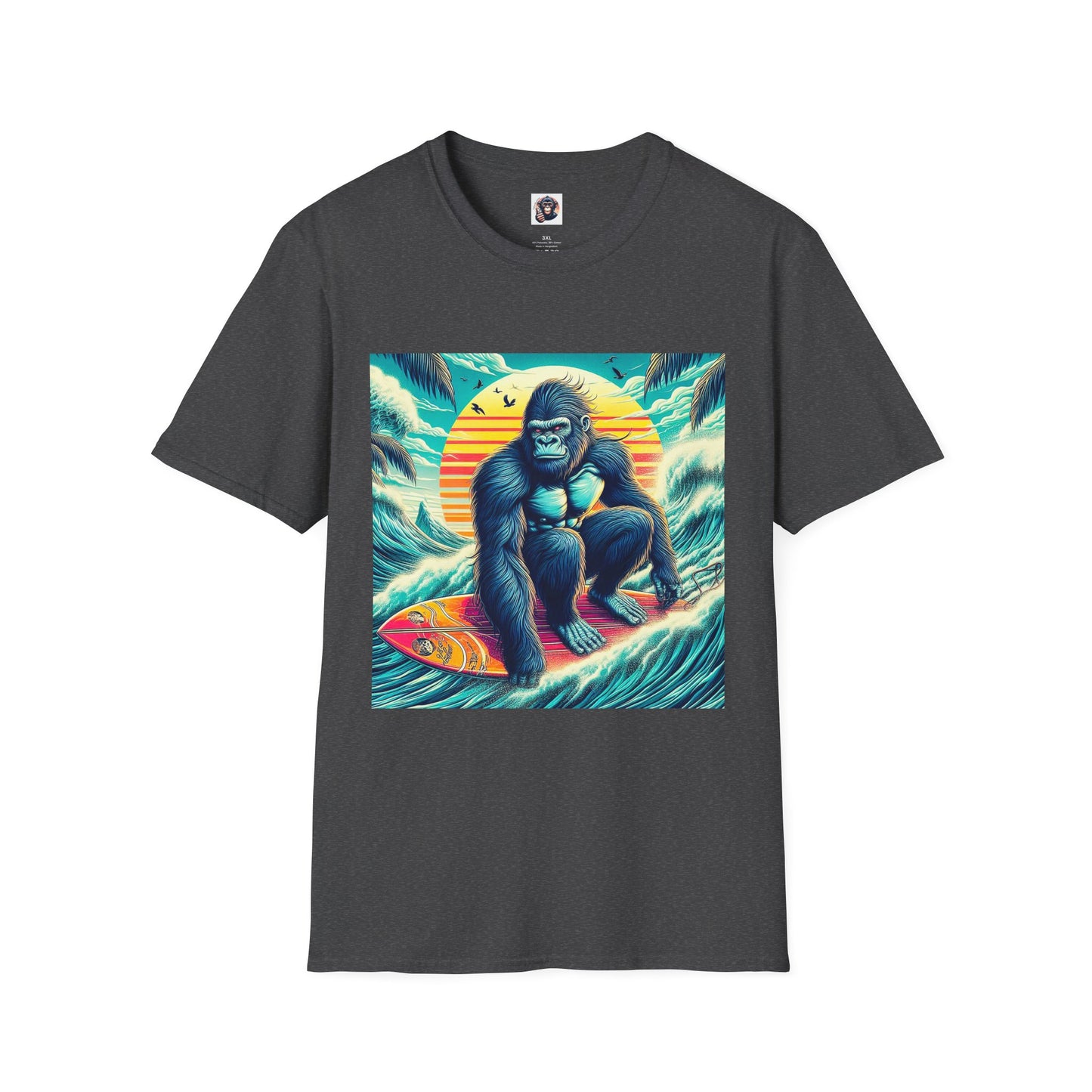 Gorilla beach surfer T-Shirt Printify XS Dark Heather