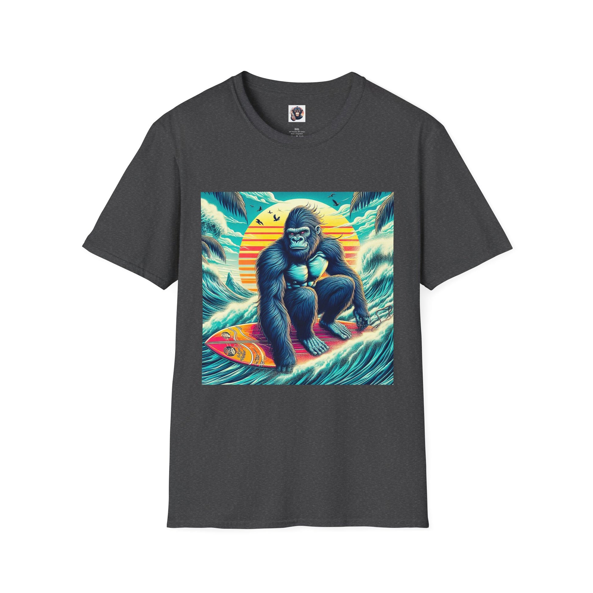 Gorilla beach surfer T-Shirt Printify XS Dark Heather