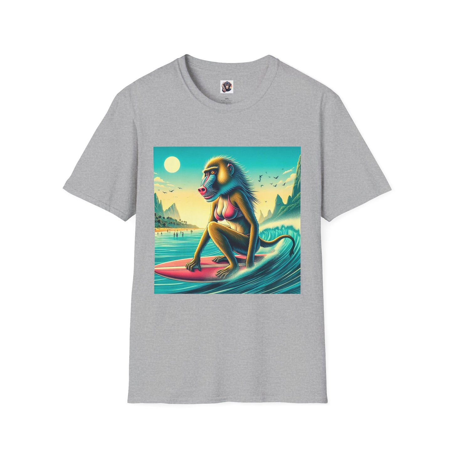 Baboon surfer T-Shirt Printify XS Sport Grey