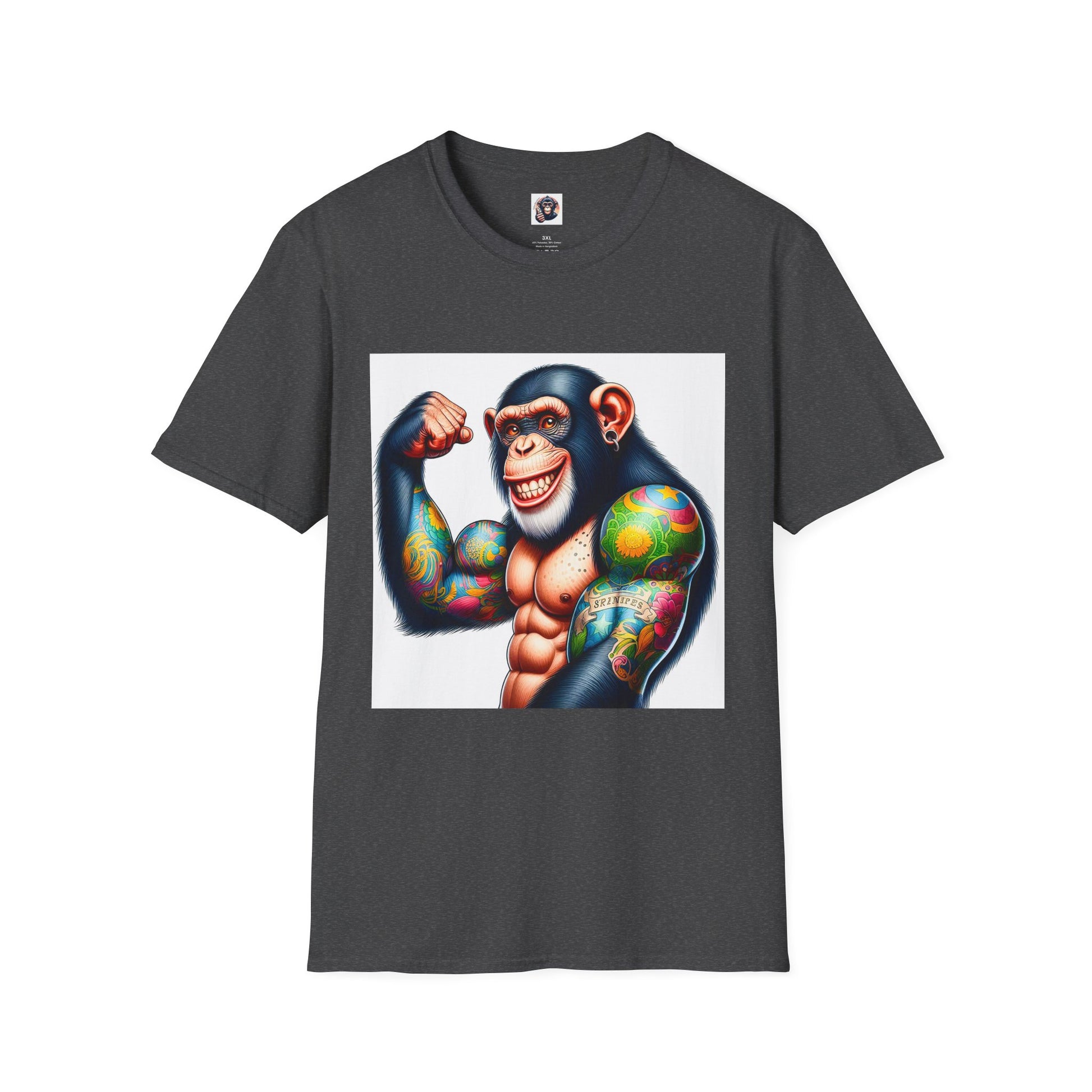 Chimp muscles man T-Shirt Printify XS Dark Heather