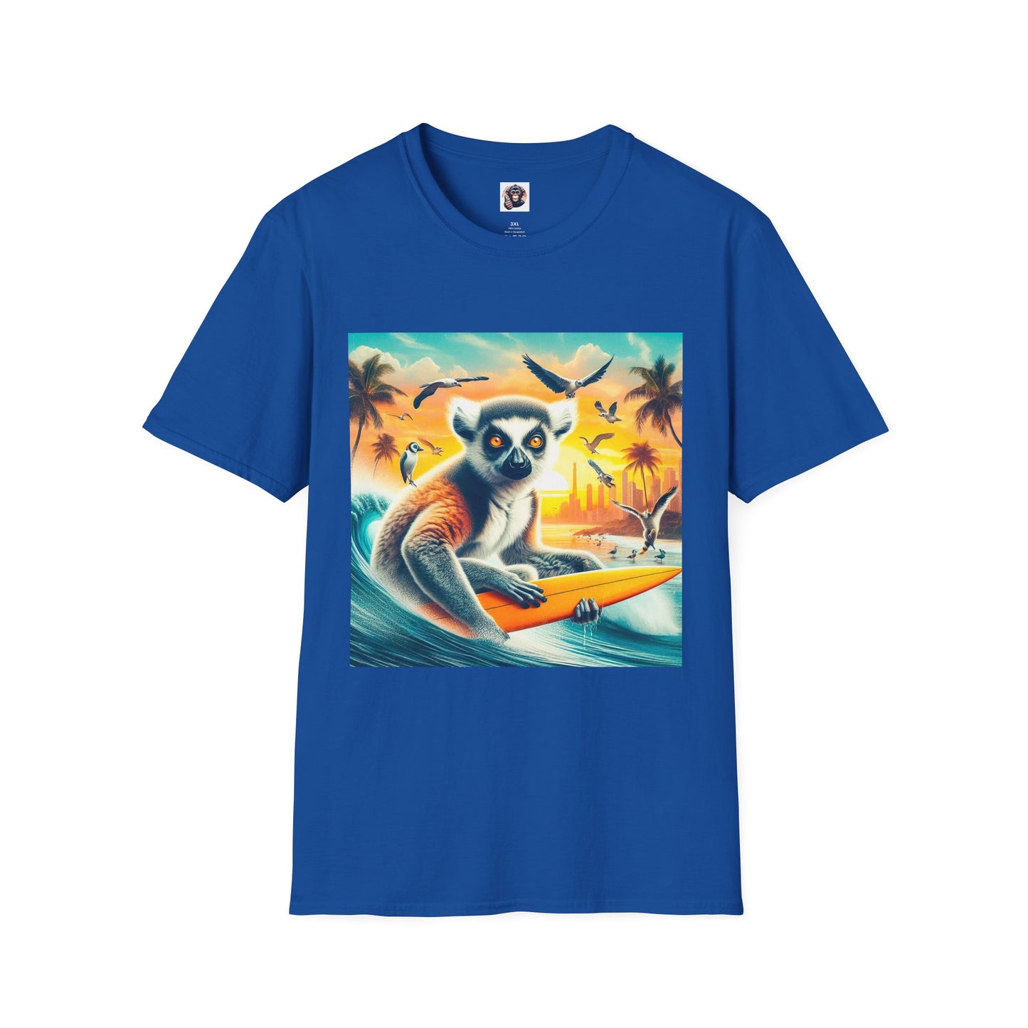 Lemurs surfing dude T-Shirt Printify XS Royal