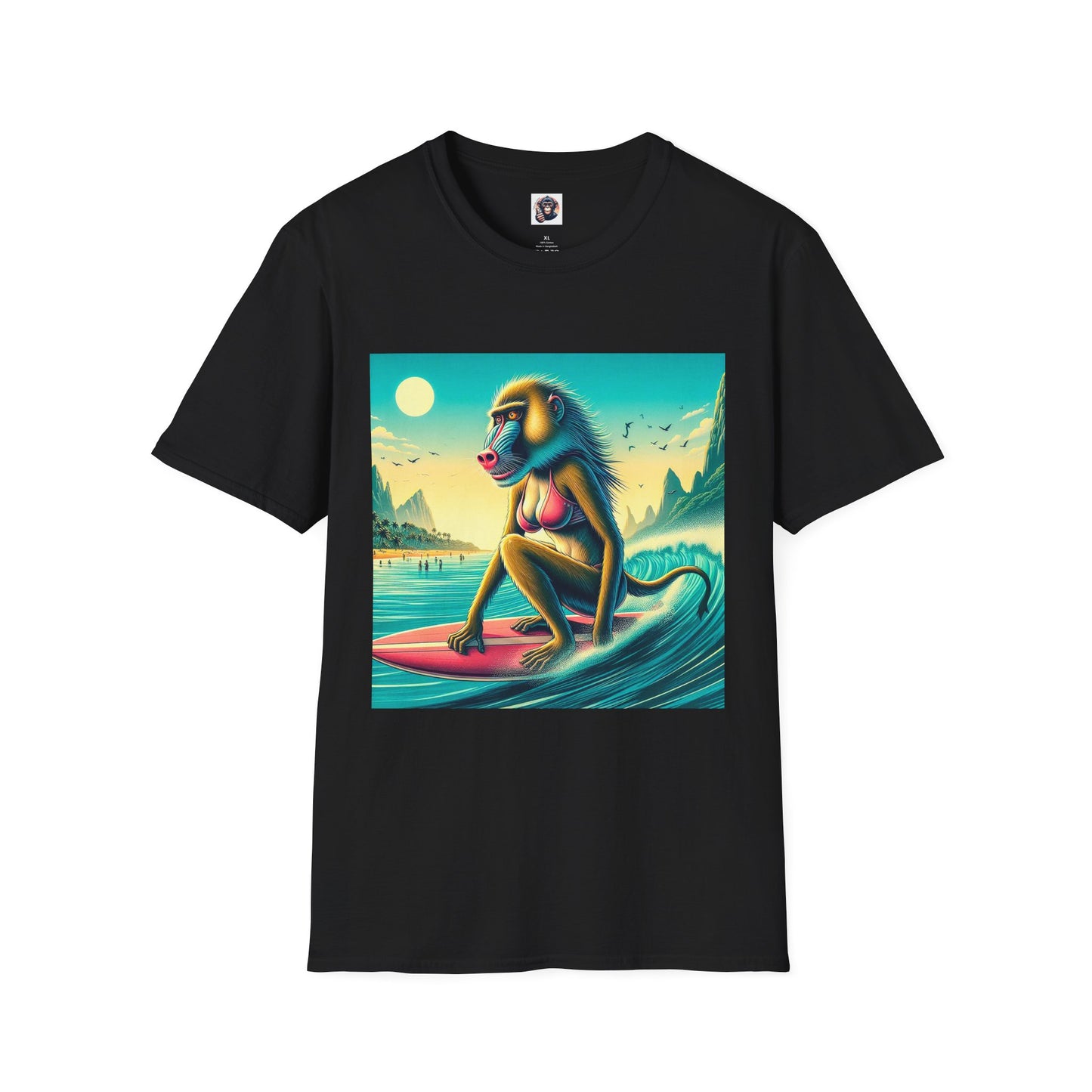 Baboon surfer T-Shirt Printify XS Black