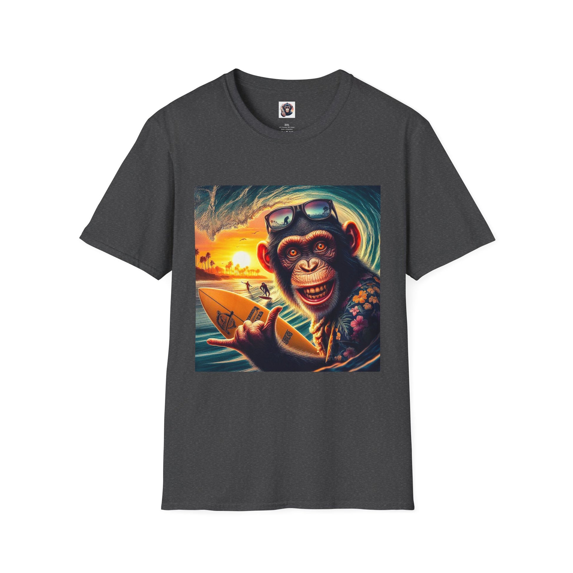 Chimp surfs up T-Shirt Printify XS Dark Heather