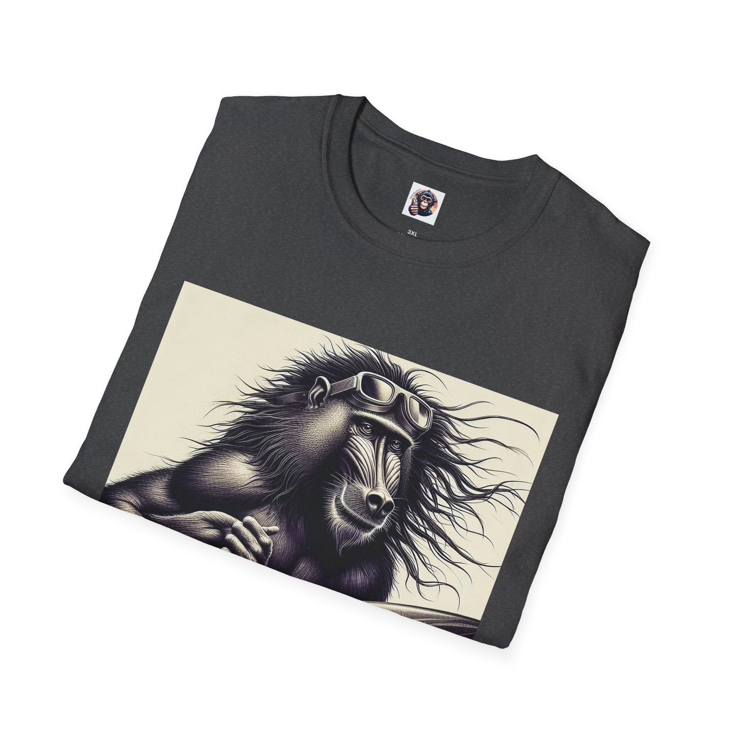 Baboon black and white surfer T-Shirt Printify