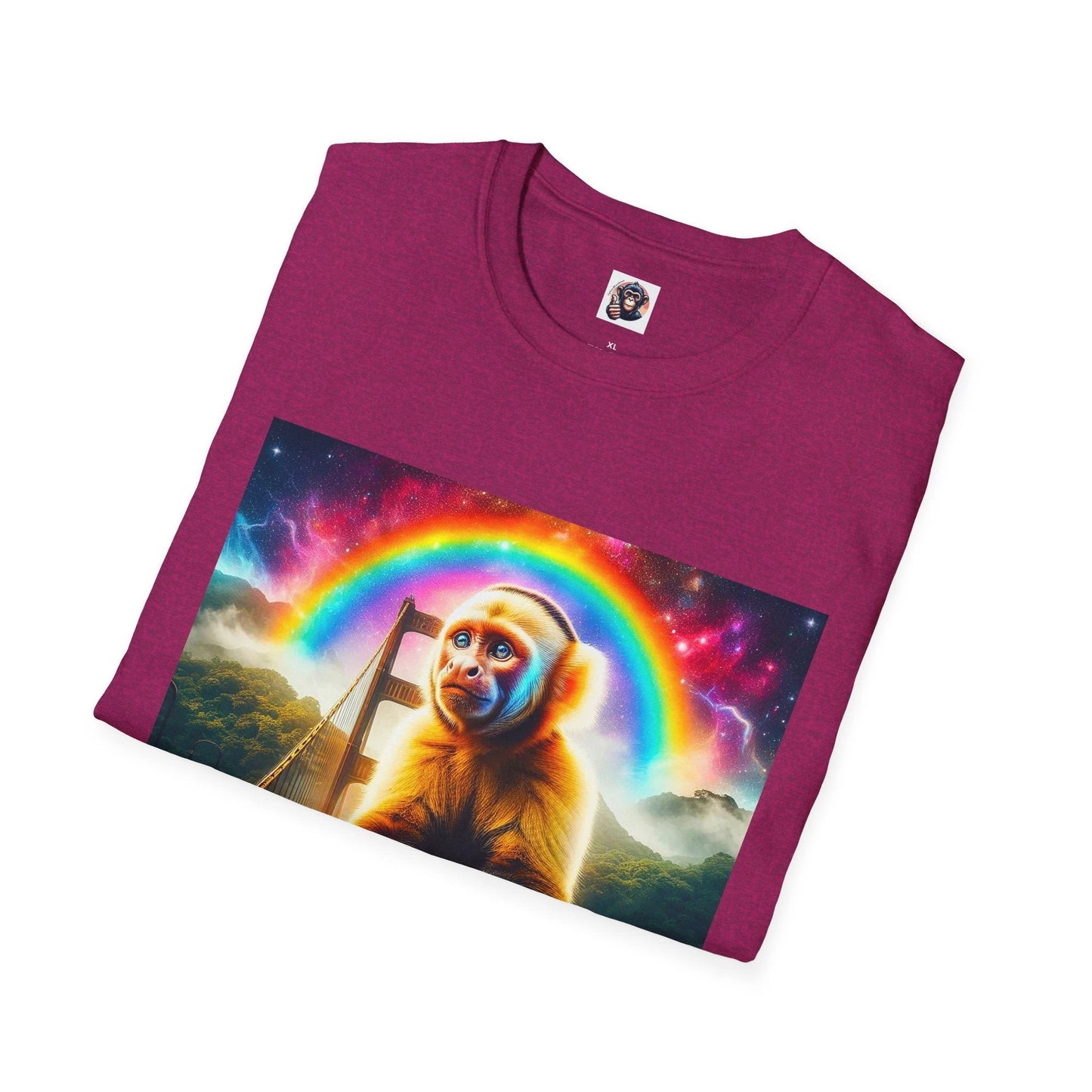 Capuchin Monkey Rainbow Bridge Graphic Tee Soft Cotton Crew Neck T Shirt Unisex Apparel by Printify