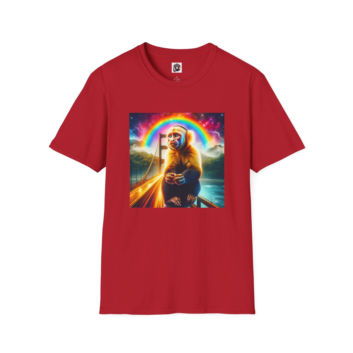 Capuchin Monkey rainbow bridge T-Shirt Printify S Cherry Red