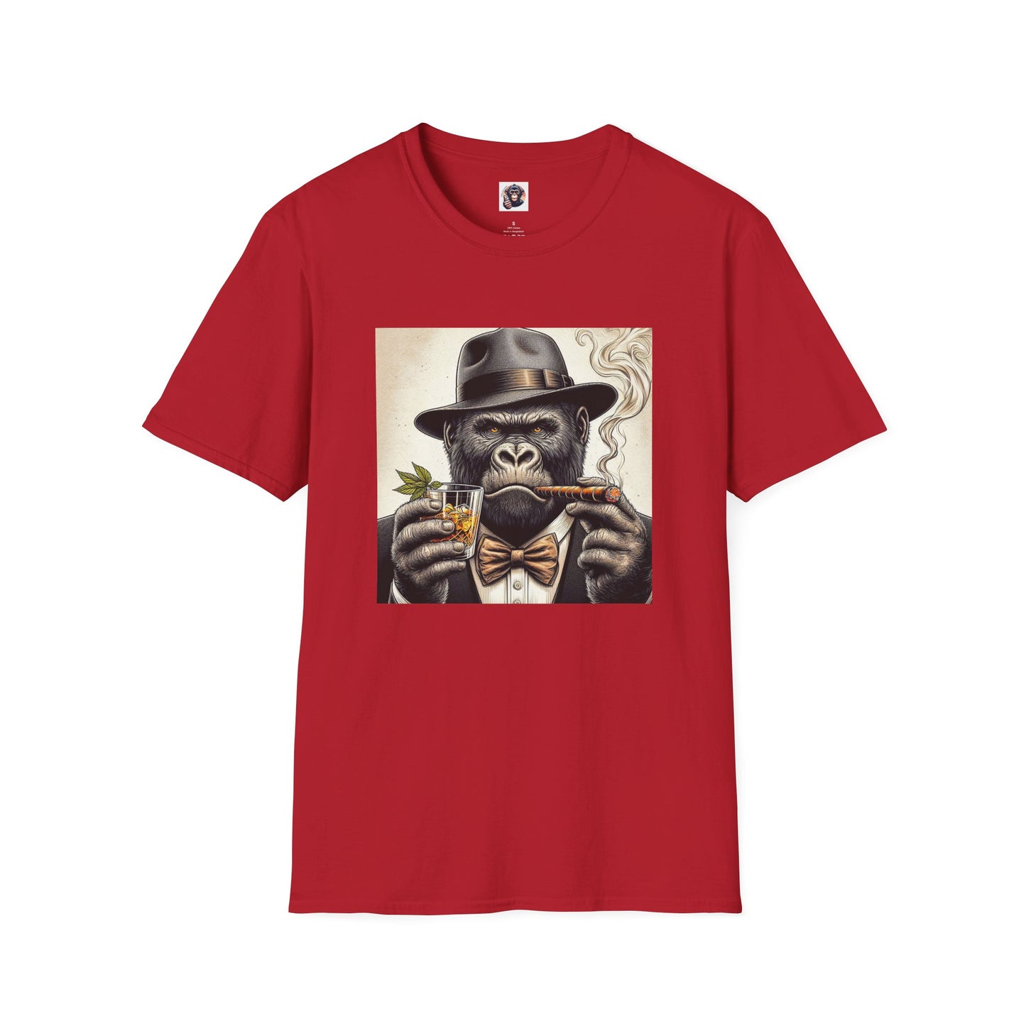 Gorilla whiskey and cigars T-Shirt Printify S Cherry Red