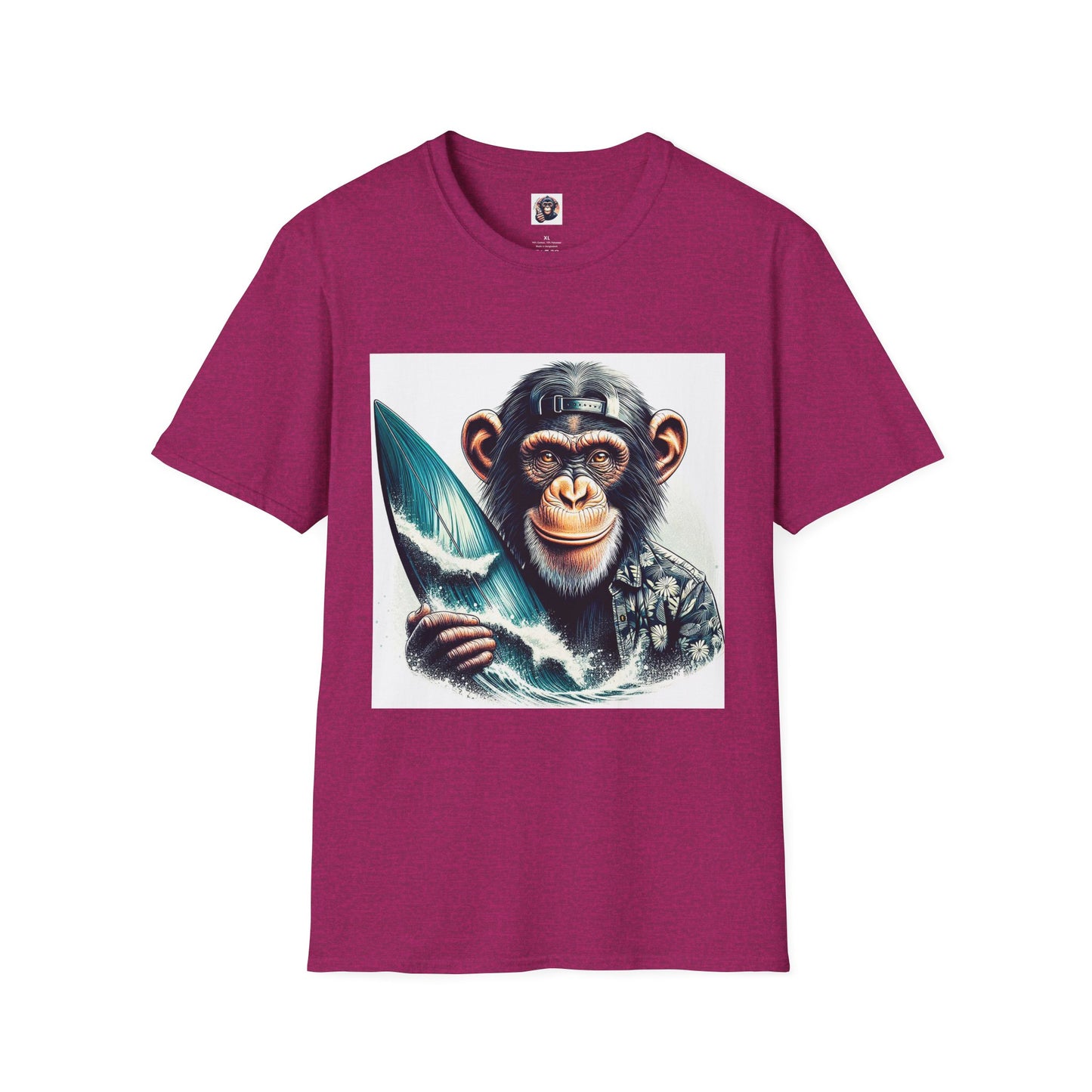 Chimp happt surfer T-Shirt Printify S Antique Heliconia