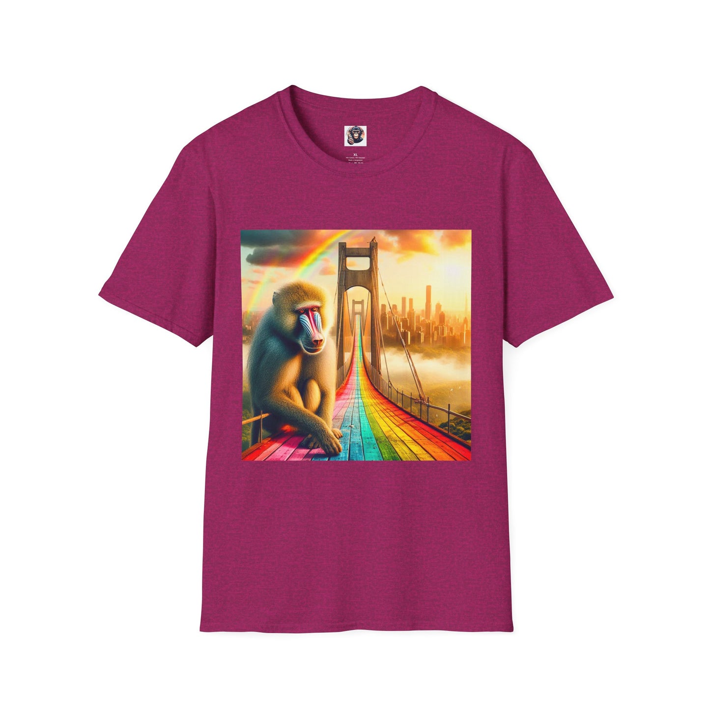 Baboon rainbow bridge T-Shirt Printify S Antique Heliconia
