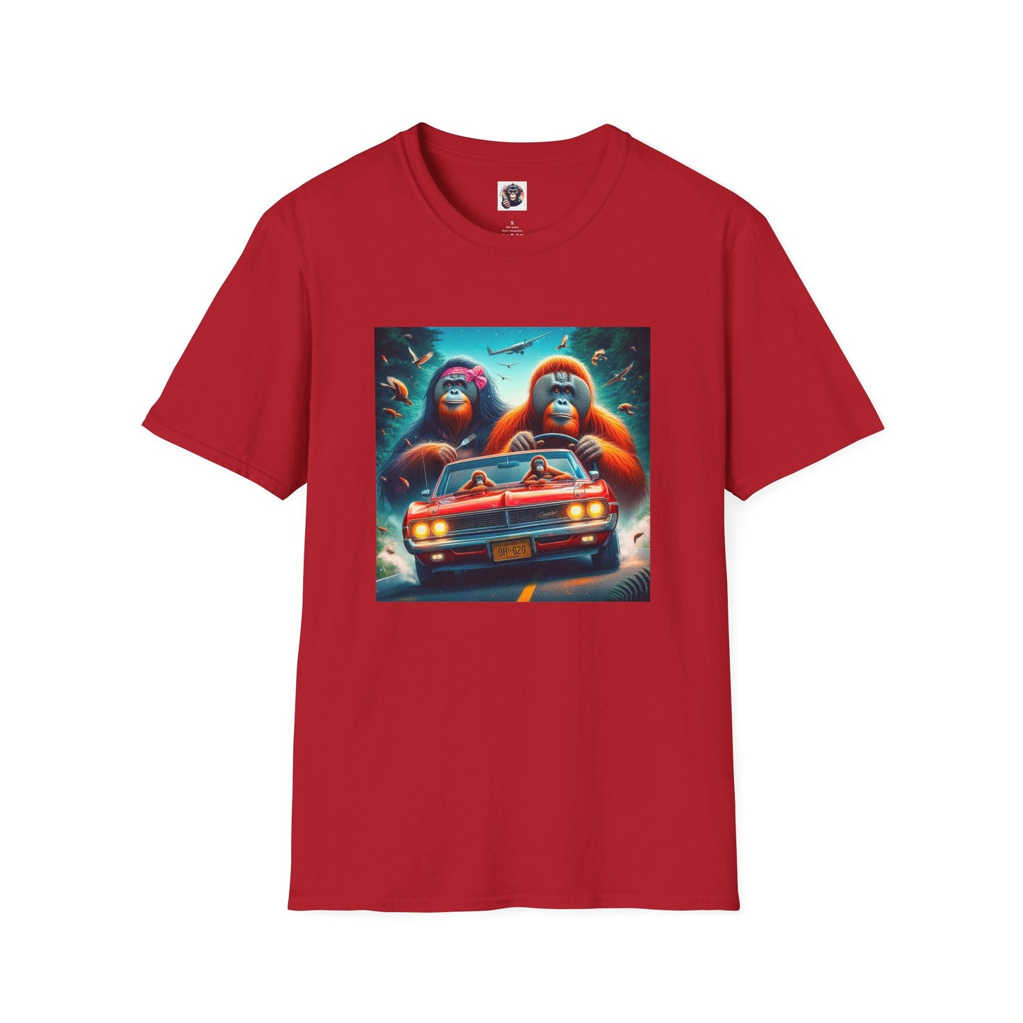 Wacky Orangutans red car T-Shirt Printify S Cherry Red