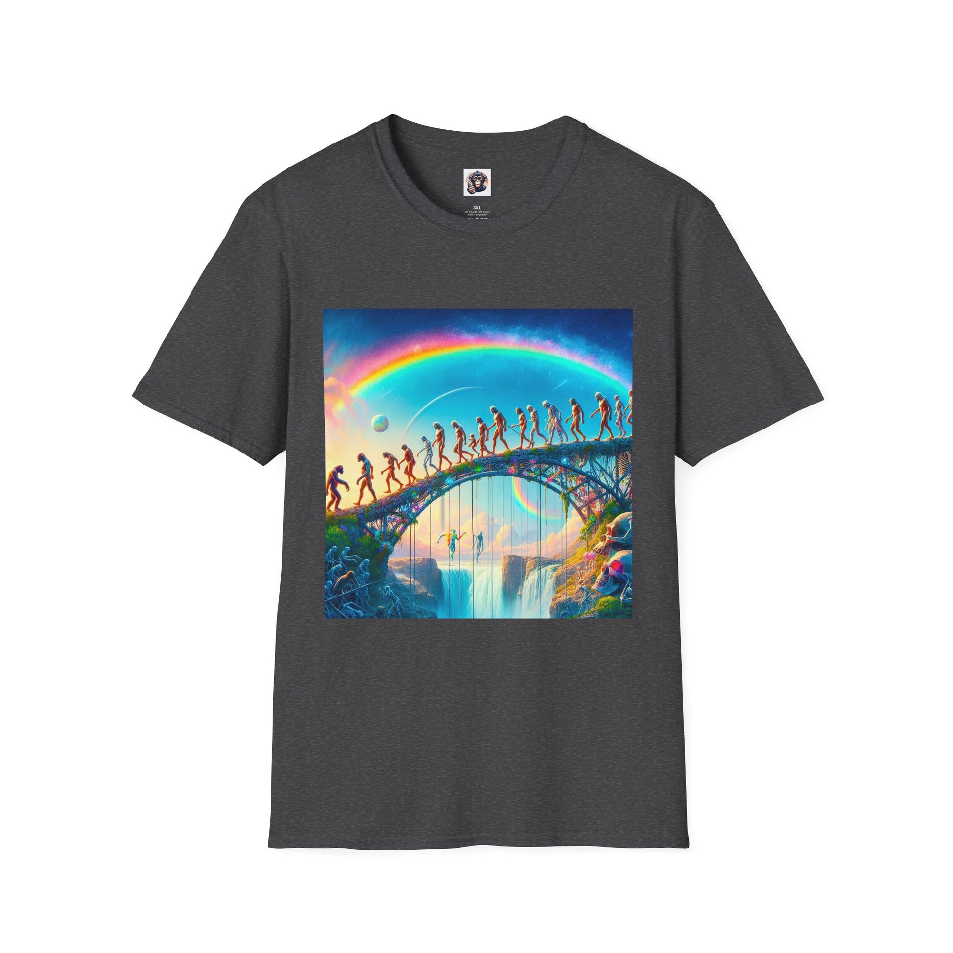 Homo Sapiens rainbow bridge T-Shirt Printify XS Dark Heather