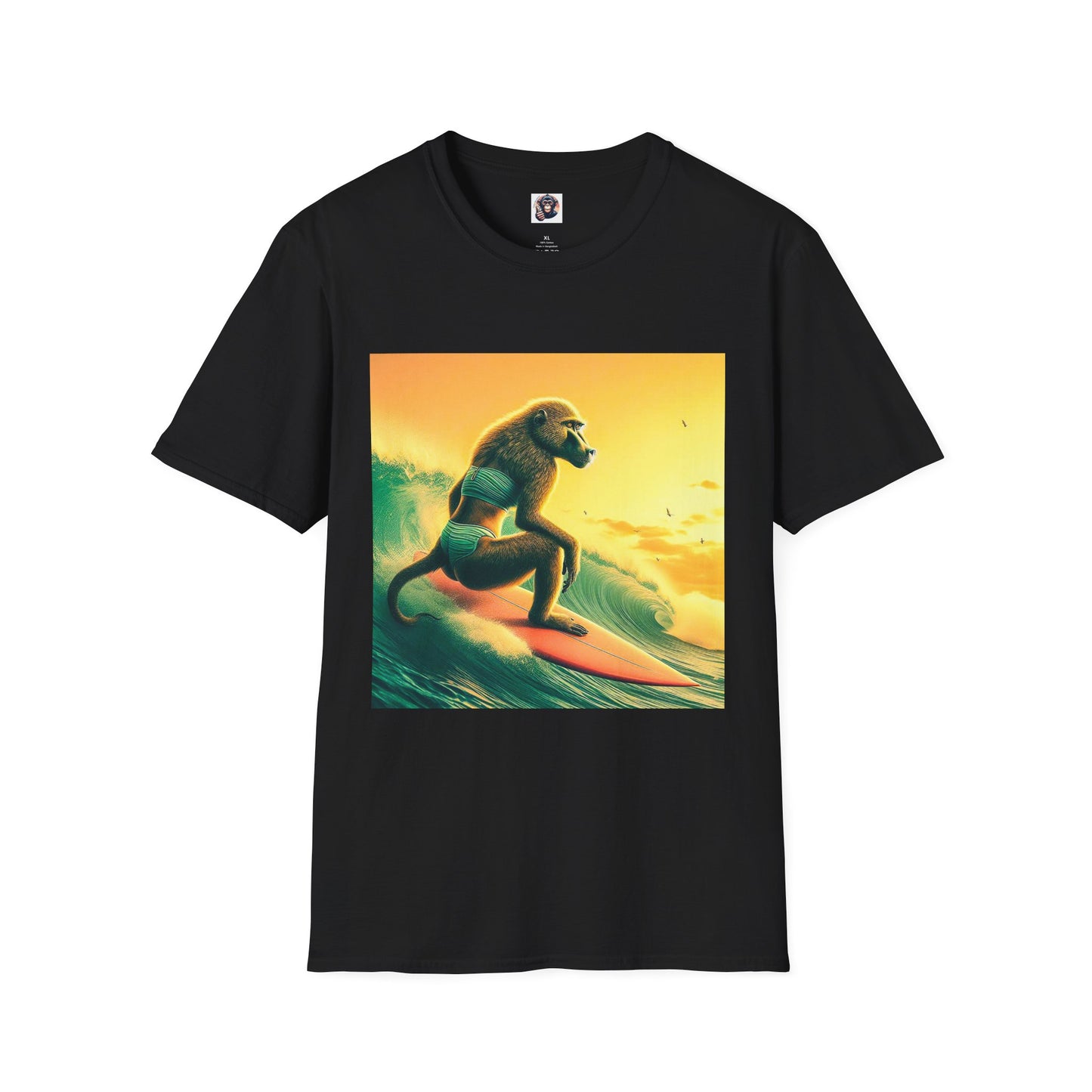Baboon surfing T-Shirt Printify XS Black