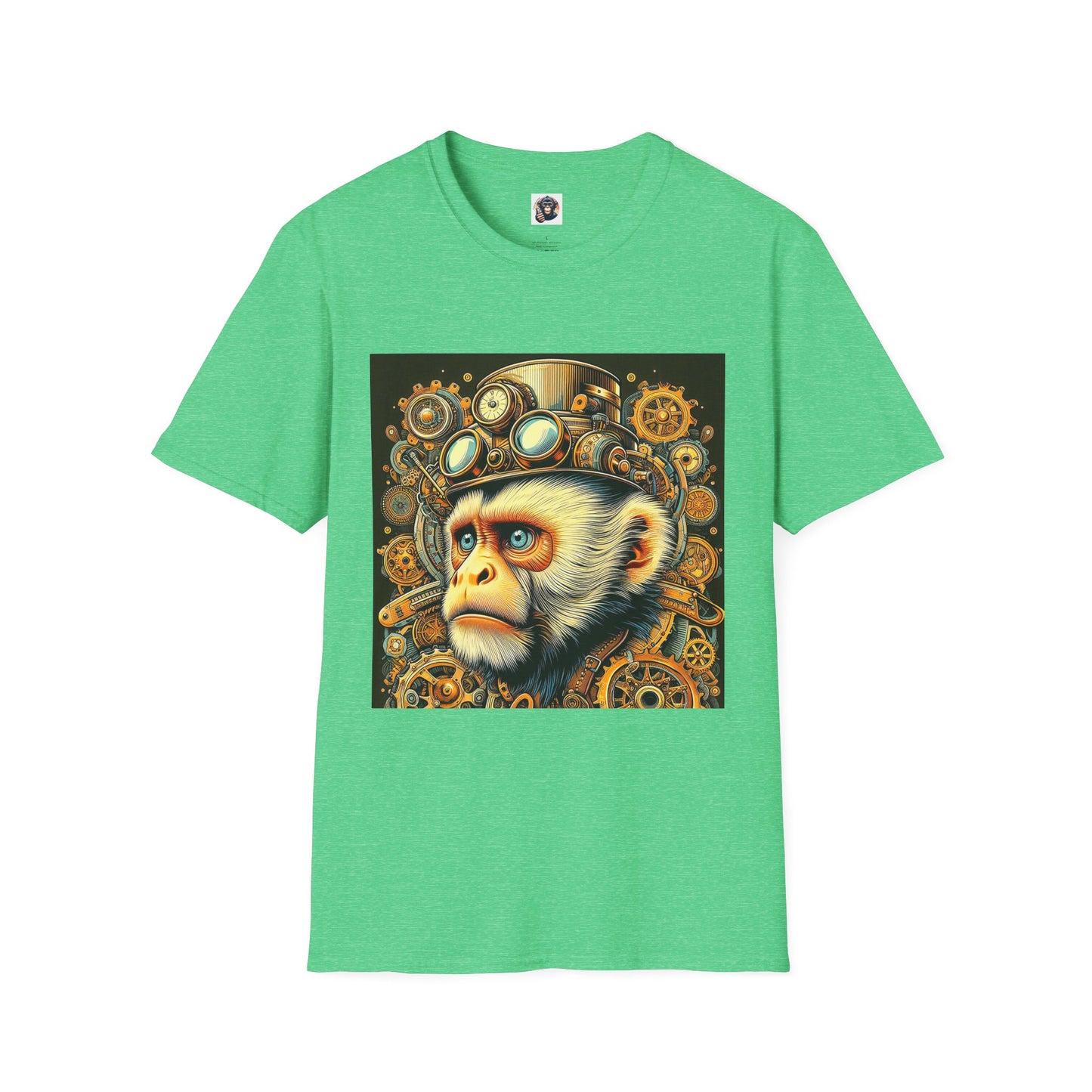 Steam punk Capuchin Monkey T-Shirt Printify S Heather Irish Green