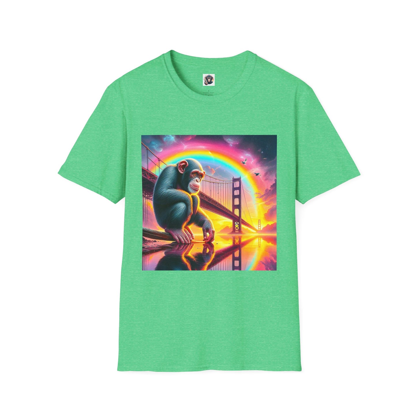 Chimp rainbow bridge T-Shirt Printify S Heather Irish Green