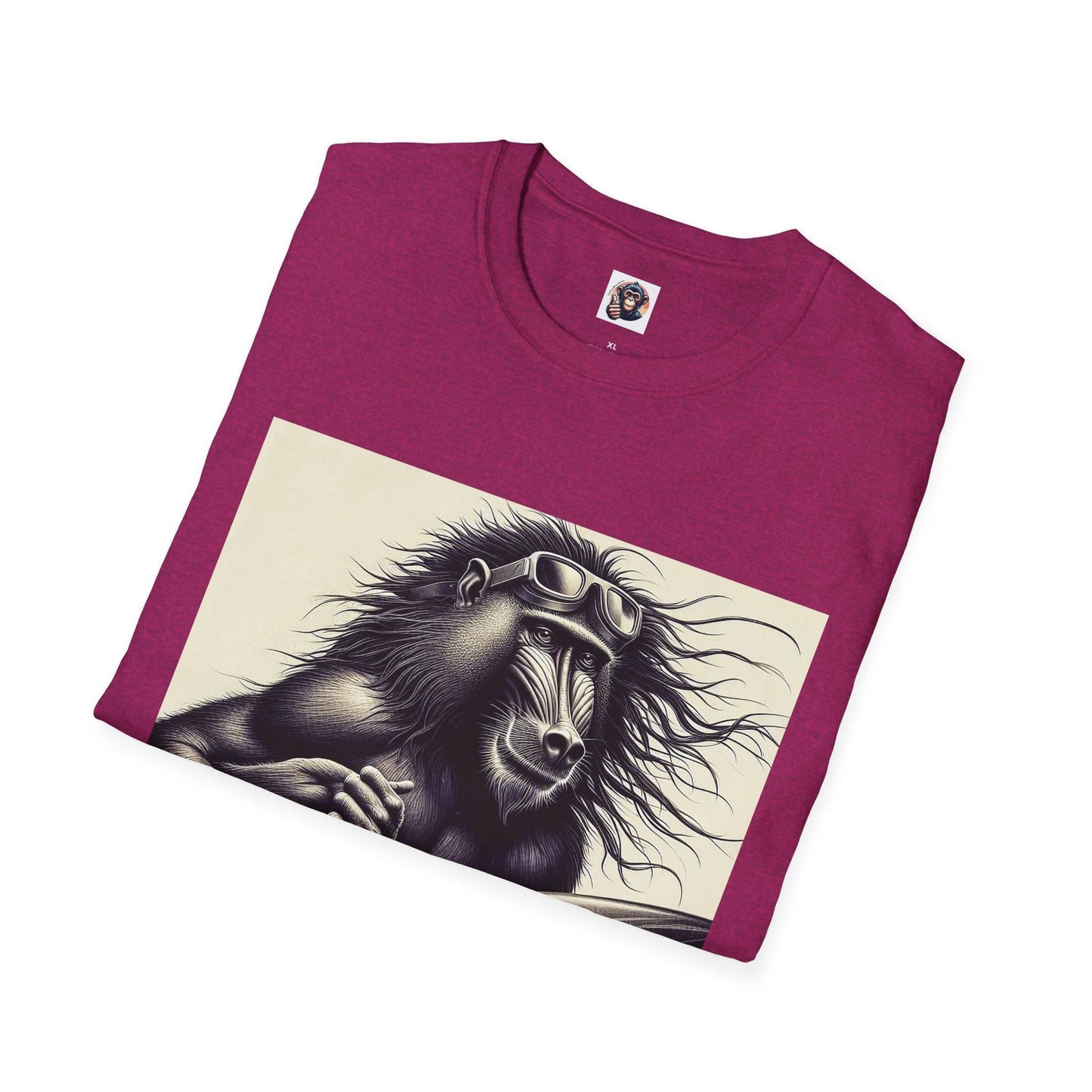 Baboon Surfer Graphic Tee Black And White With Ocean Waves Design For Beachwear Lovers by Printify