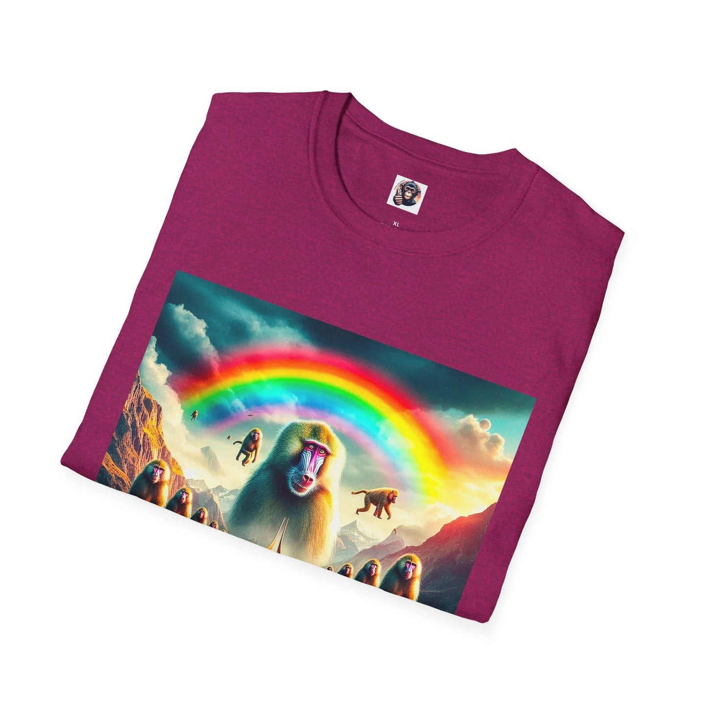 Baboon Rainbow Graphic Tee for Men Women Cotton Crew Neck DTG Print Vintage Look by Printify
