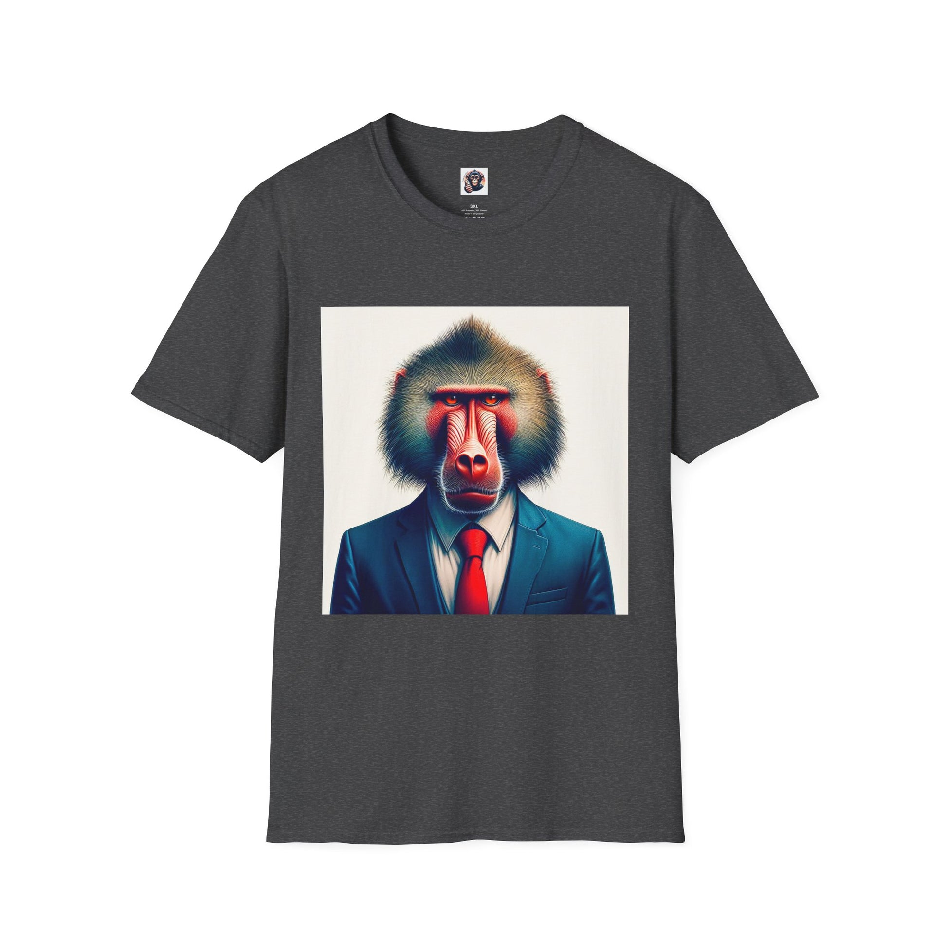 Baboon business man T-Shirt Printify XS Dark Heather
