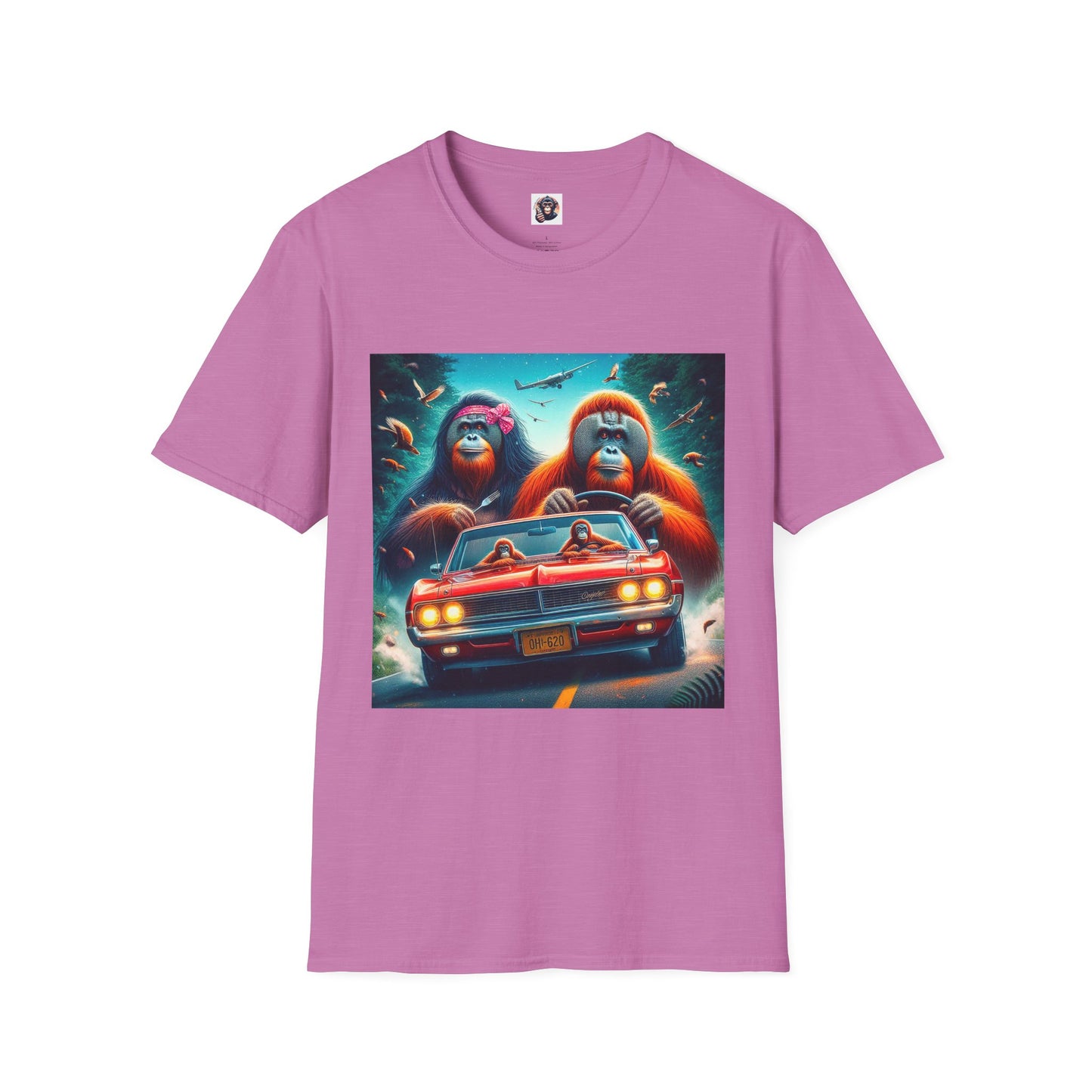 Wacky Orangutans red car T-Shirt Printify S Heather Radiant Orchid