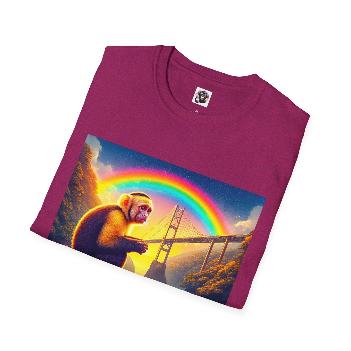Capuchin Monkey Rainbow Bridge Cotton Crew Neck T Shirt Unisex DTG Print Graphic Design by Printify