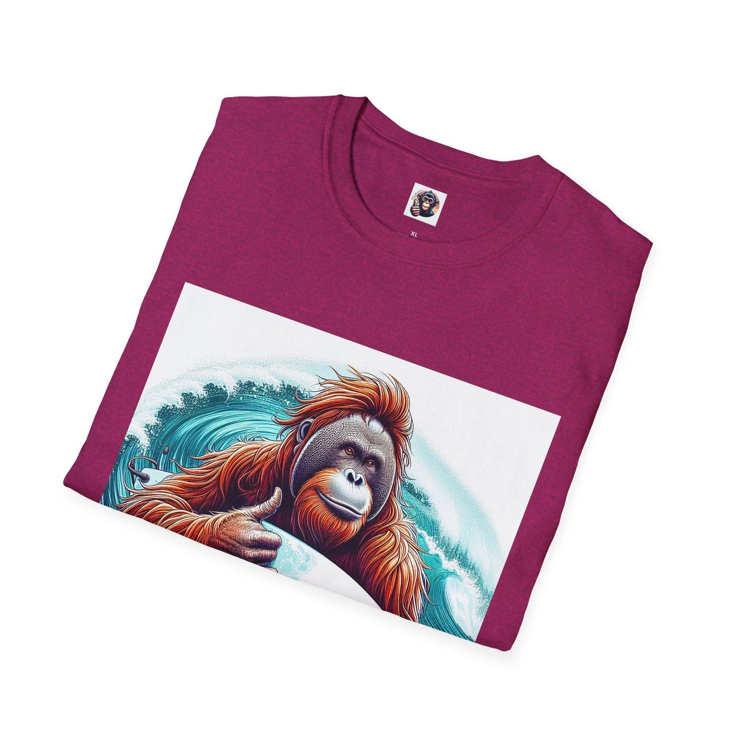 Orangutan Surfer T Shirt With Surfboard Ocean Waves Graphic Crew Neck Cotton Tee Unisex Tee by Printify