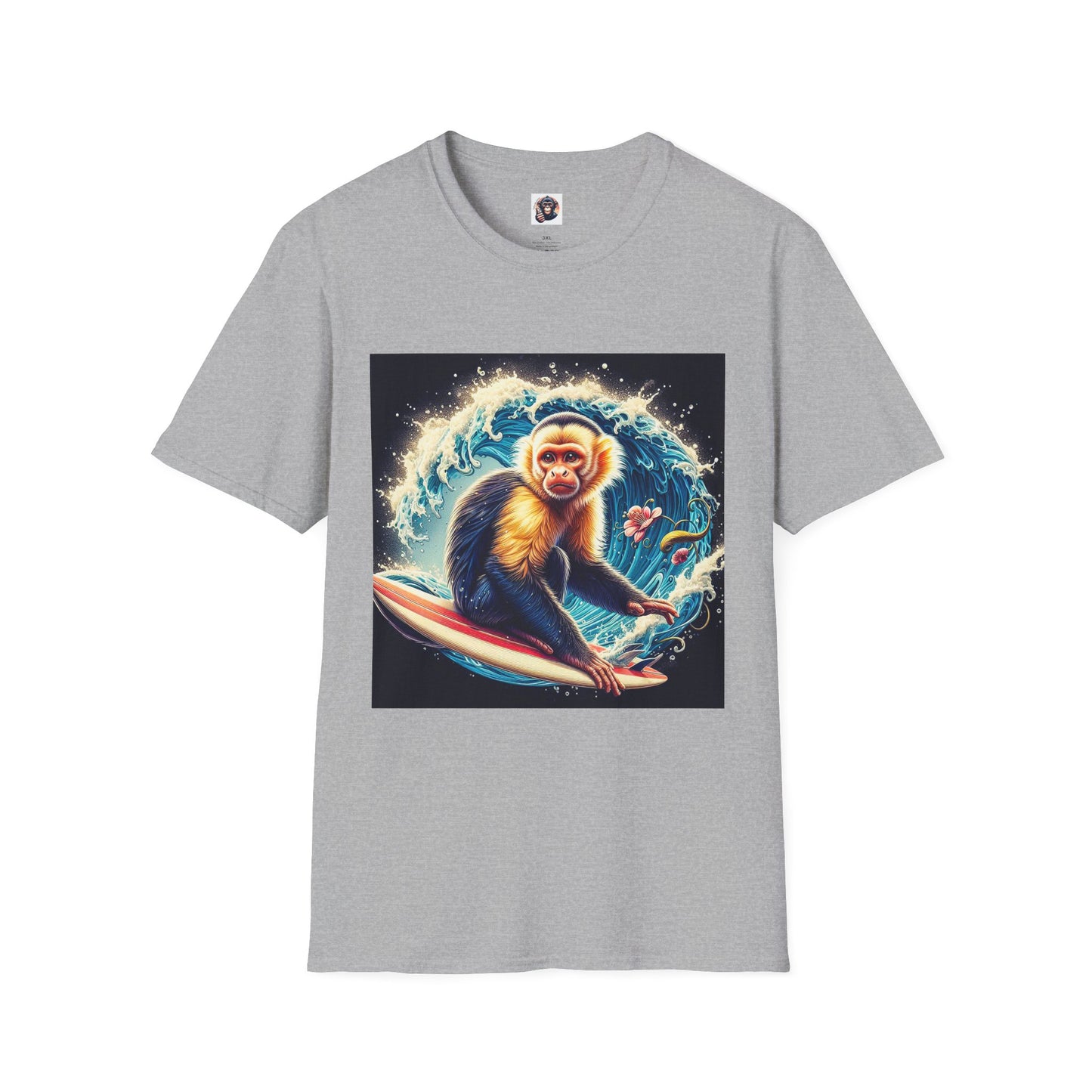 Capuchin Monkey surfer dude T-Shirt Printify XS Sport Grey