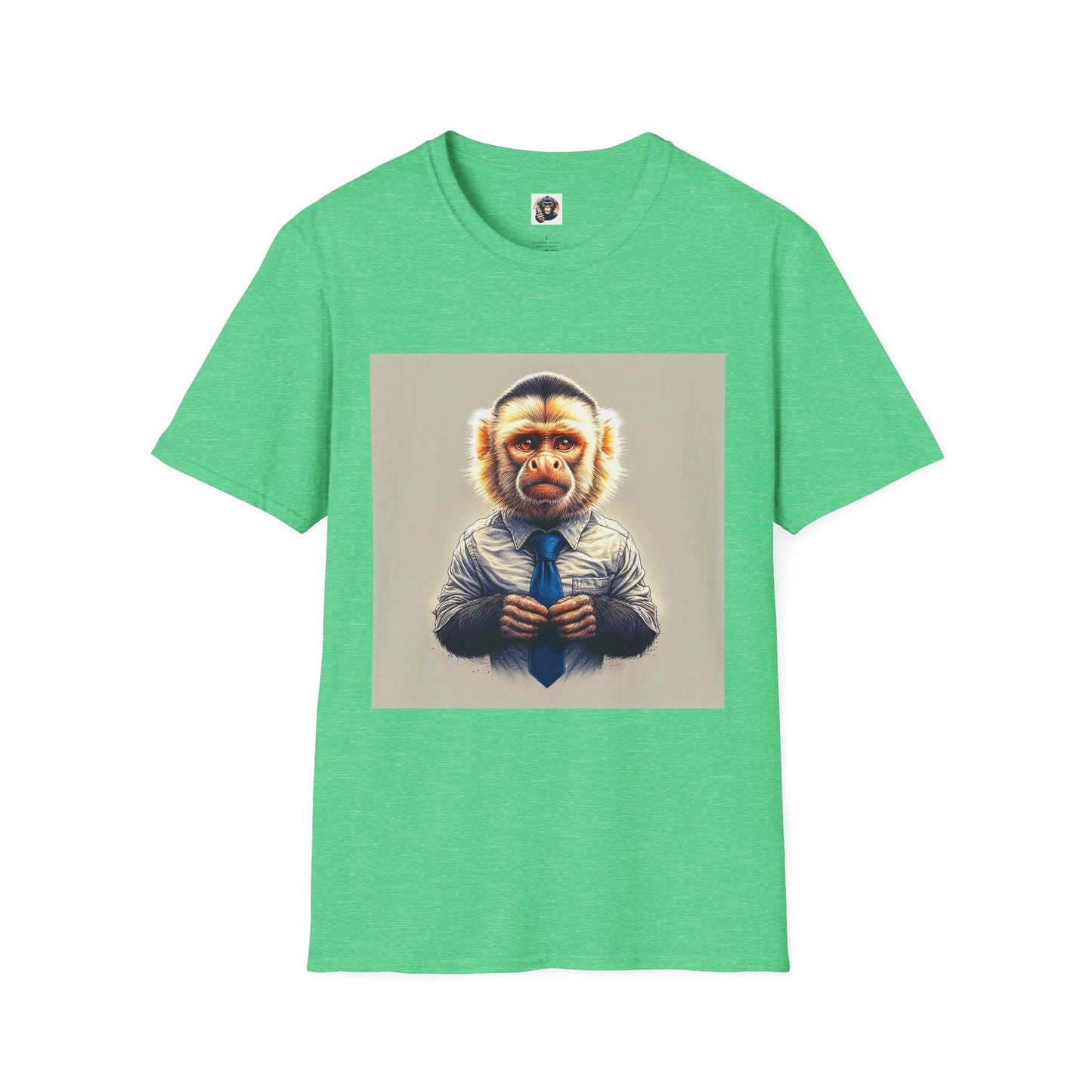 Capuchin Monkey business man T-Shirt Printify S Heather Irish Green