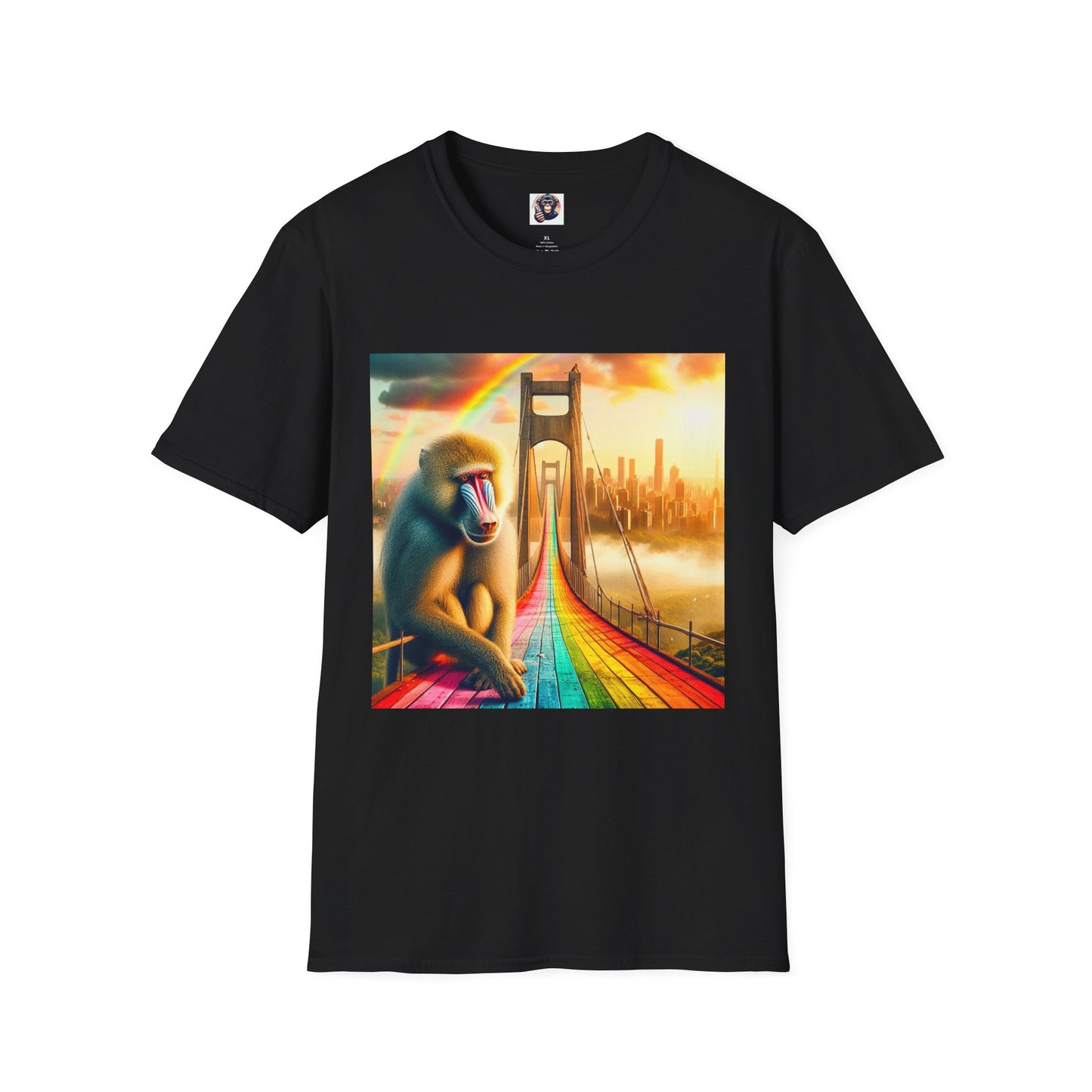 Baboon rainbow bridge T-Shirt Printify XS Black