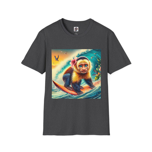 Capuchin Monkey surfing beauty T-Shirt Printify XS Dark Heather