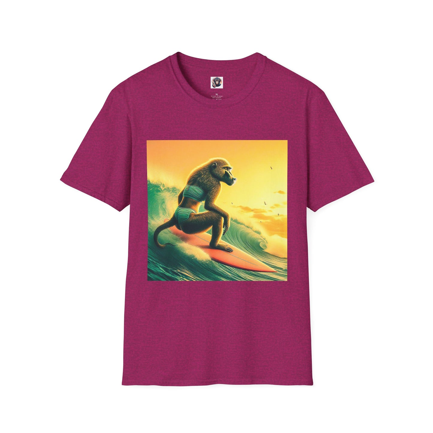 Baboon surfing T-Shirt Printify S Antique Heliconia
