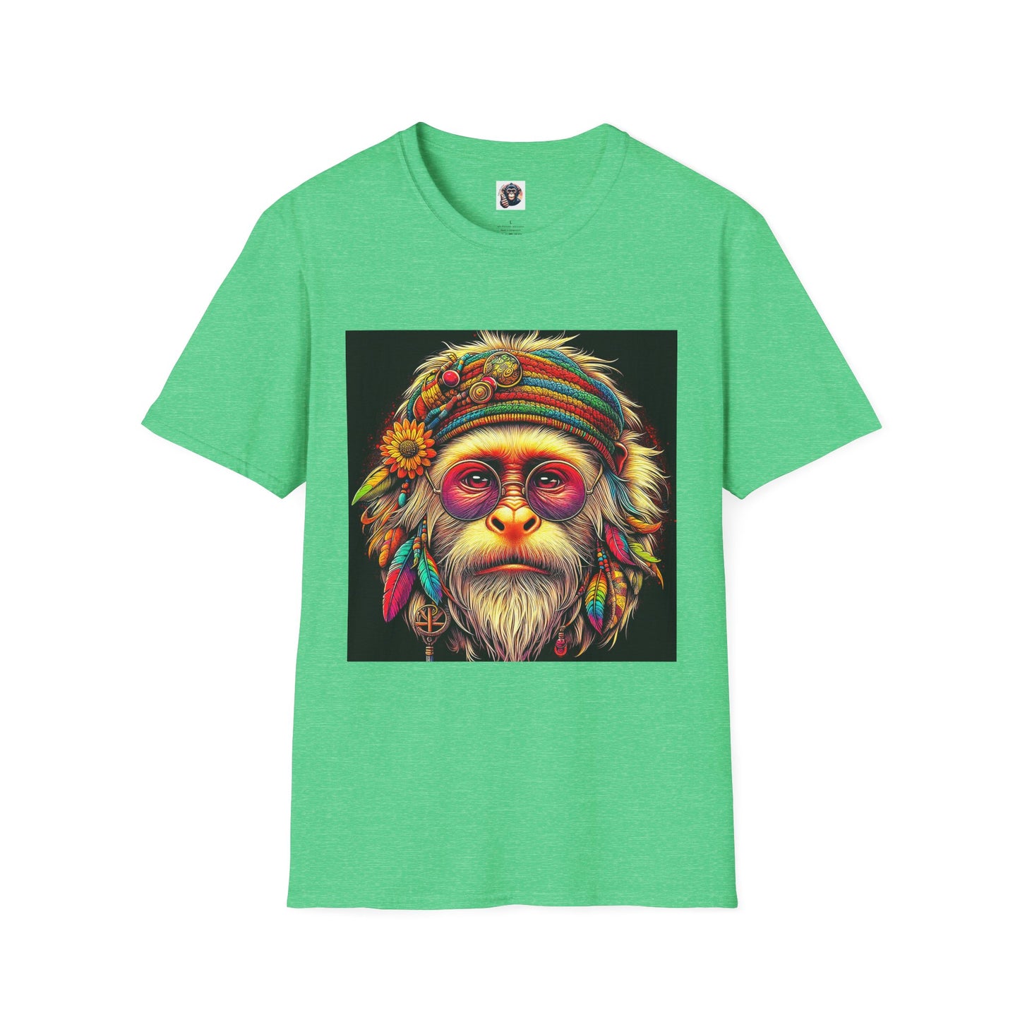 Capuchin Monkey 70s hippie T-Shirt Printify S Heather Irish Green