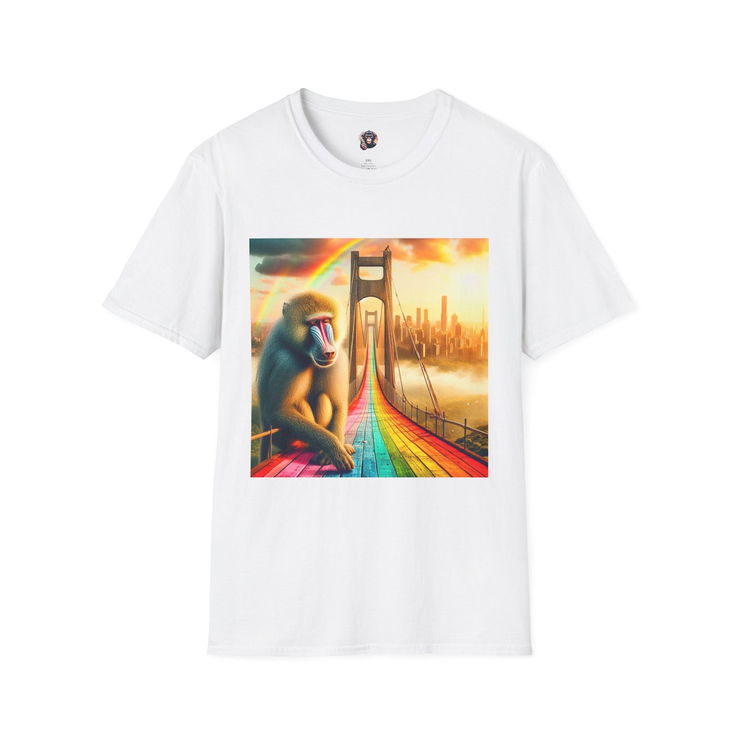 Baboon rainbow bridge T-Shirt Printify S White