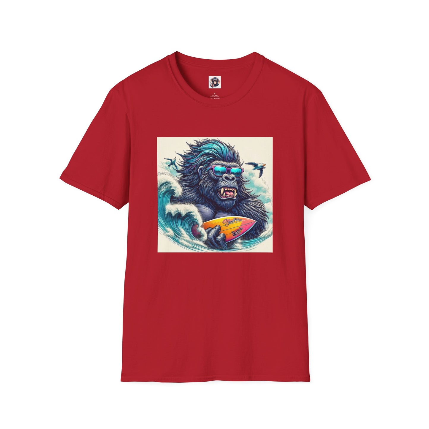 Gorilla surfer dude T-Shirt Printify S Cherry Red
