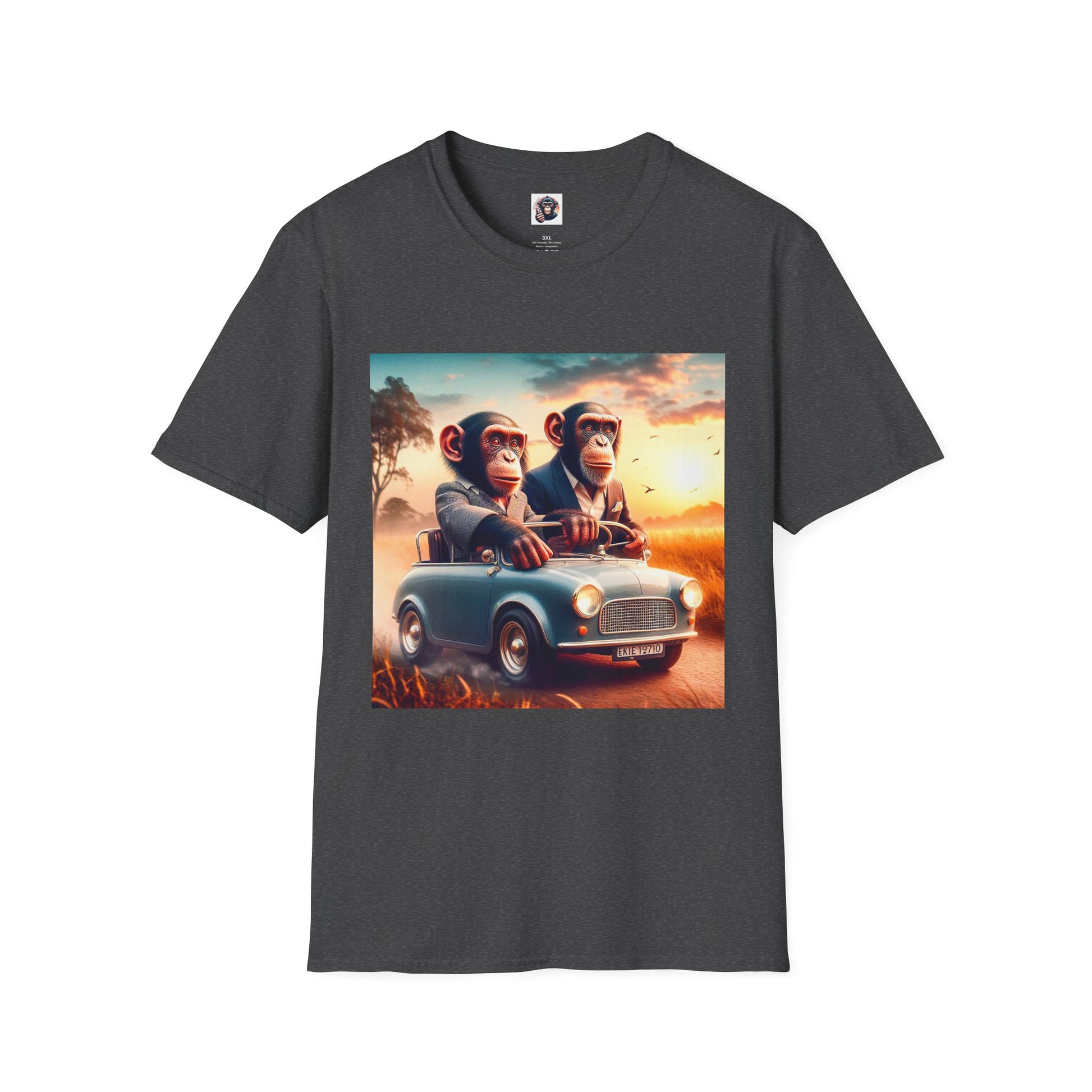 Wacky Bonobo blue car T-Shirt Printify XS Dark Heather