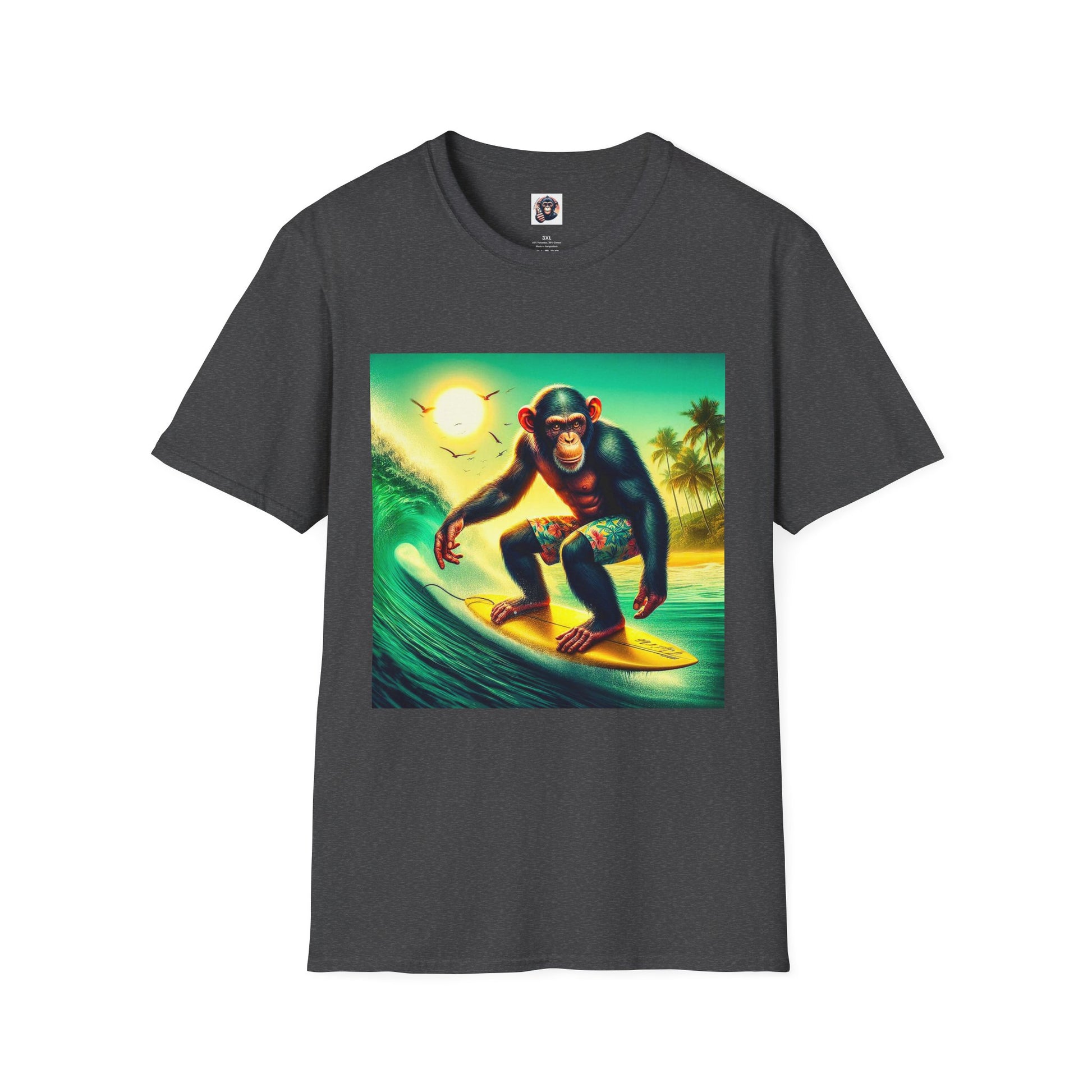 Chimp surfing dude T-Shirt Printify XS Dark Heather