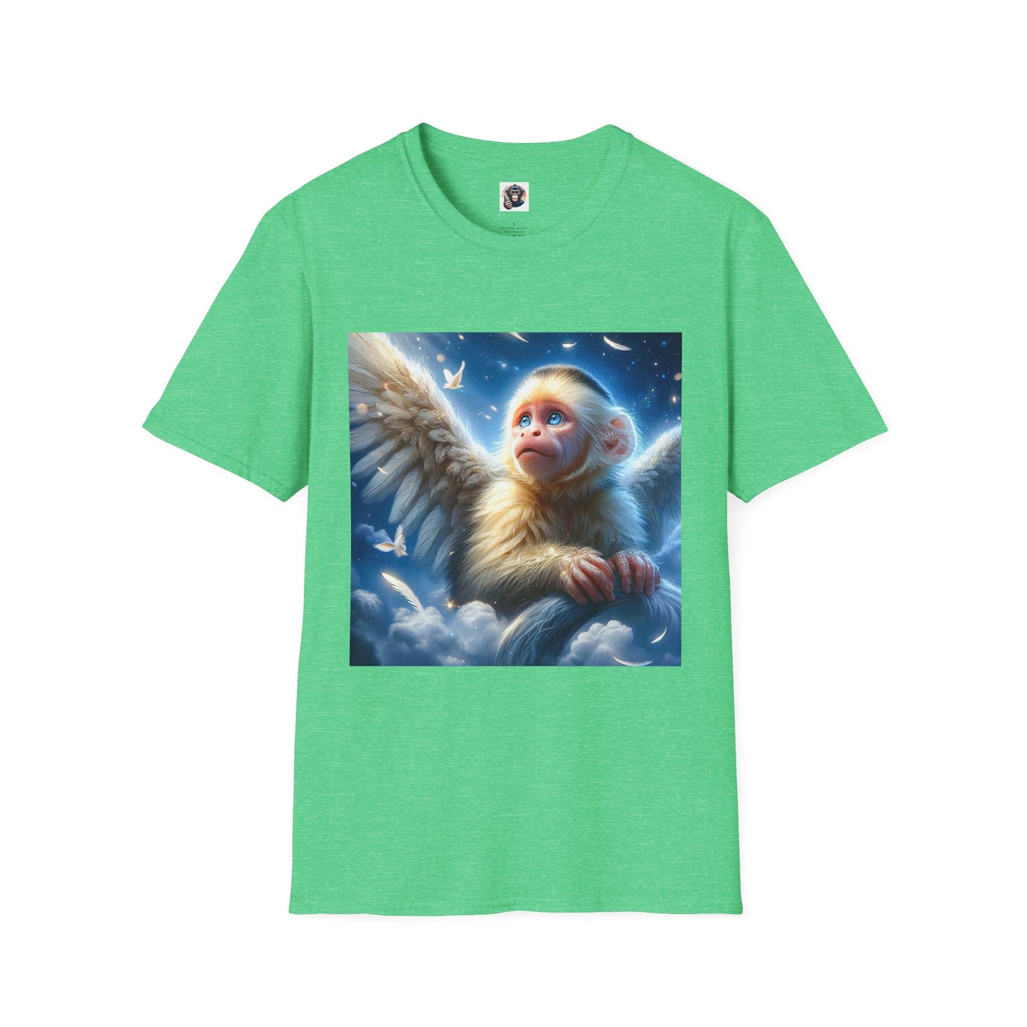 Capuchin Monkey Angel wings T-Shirt Printify S Heather Irish Green